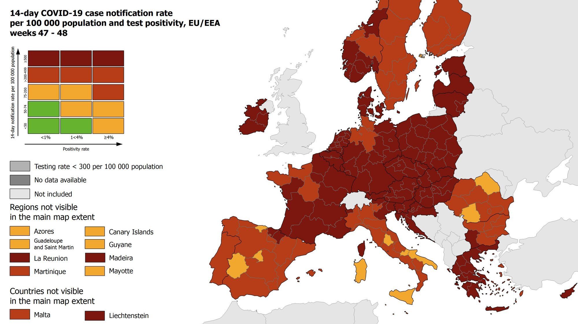 Mapa ECDC, Europa