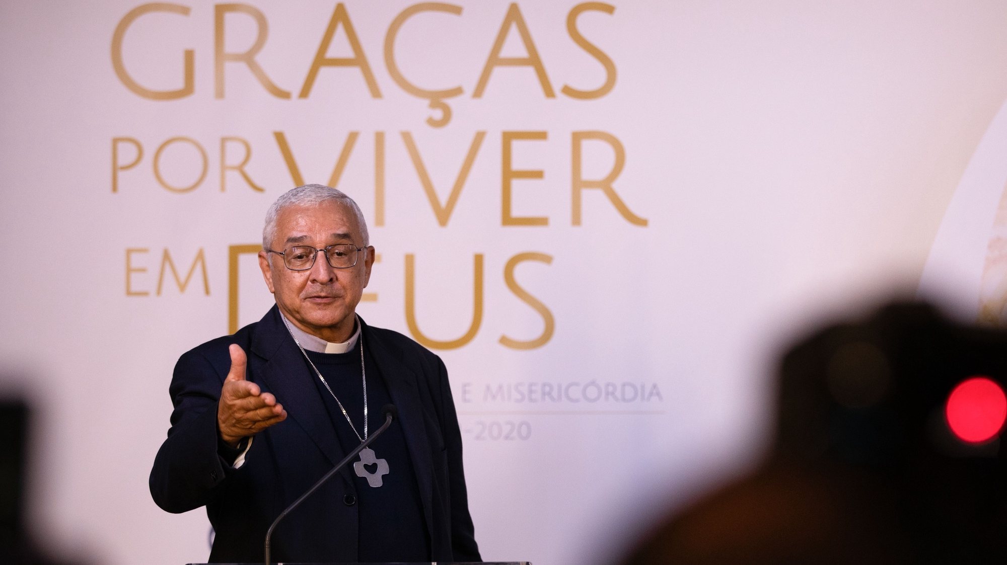 The Bishop Jose Ornelas talks to the journalists during a press conference in the Shrine of Fatima, Portugal, October 12, 2020. According to the plan already approved by the Directorate General of Health, the October pilgrimage will be subject to strong restrictions, not allowing more than six thousand people to enter the enclosure as a prevention measure against the covid-19 pandemic. PAULO CUNHA /LUSA