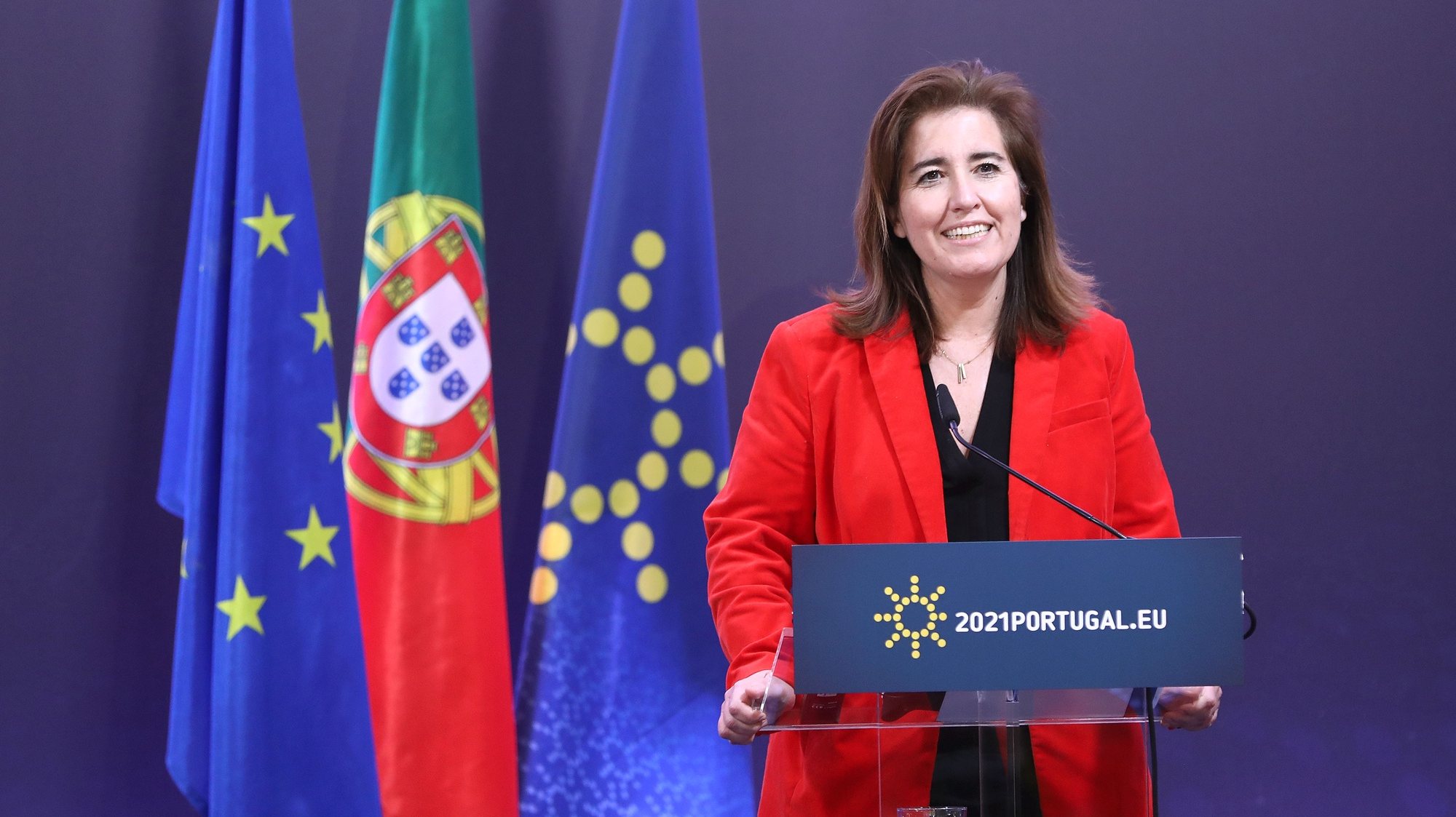 Portuguese Minister of Labour, Solidarity and Social Security, Ana Mendes Godinho, attends a press conference after a Informal video conference of Ministers for Employment, Social Policy, Health and Consumer Affairs (EPSCO) under the theme “Jobs, Qualifications and Cohesion: Priorities of a Stronger Social Europe”, in Lisbon, Portugal, 22 February 2021. The purpose of these talks was for the Member States to be able to present their contributions and share their ambitions regarding the Action Plan on the Implementation of the European Pillar of Social Rights, which will be presented to by the European Commission in March. ANTONIO PEDRO SANTOS/LUSA
