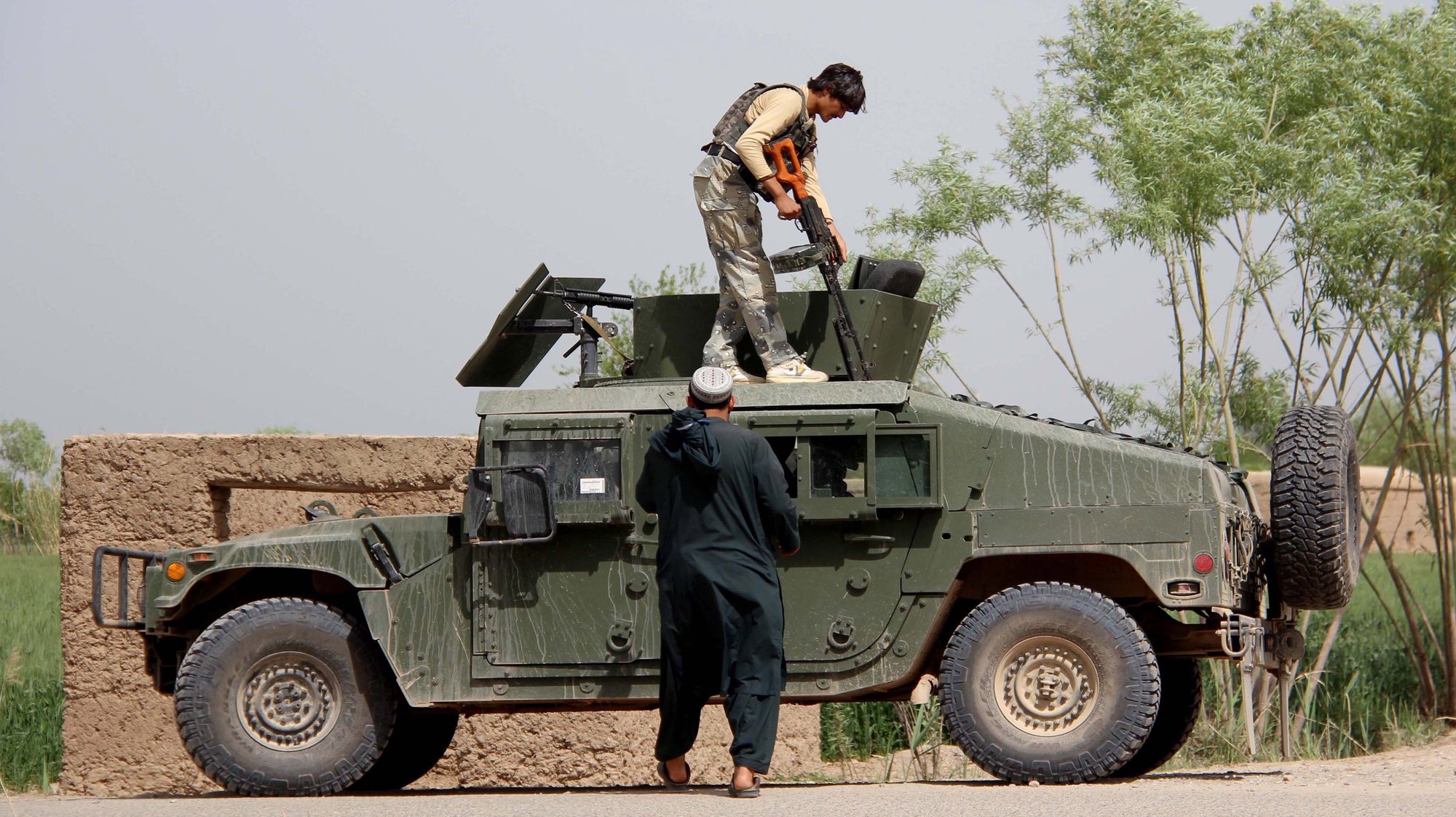 epa07491925 Afghan security forces patrol in Helmand, Afghanistan, 08 April 2019. According to reports, at least 99 Taliban fighters and 12 government security personnel have been killed in a fierce and lengthy battle in Afghanistanâ€™s western province of Badghis. The militant attack and the governmentâ€™s counter-offensive came as officials from the United States and the Taliban have held several rounds of talks in recent months in the United Arab Emirates and Qatar to end the 18-year war in Afghanistan.  EPA/WATAN YAR