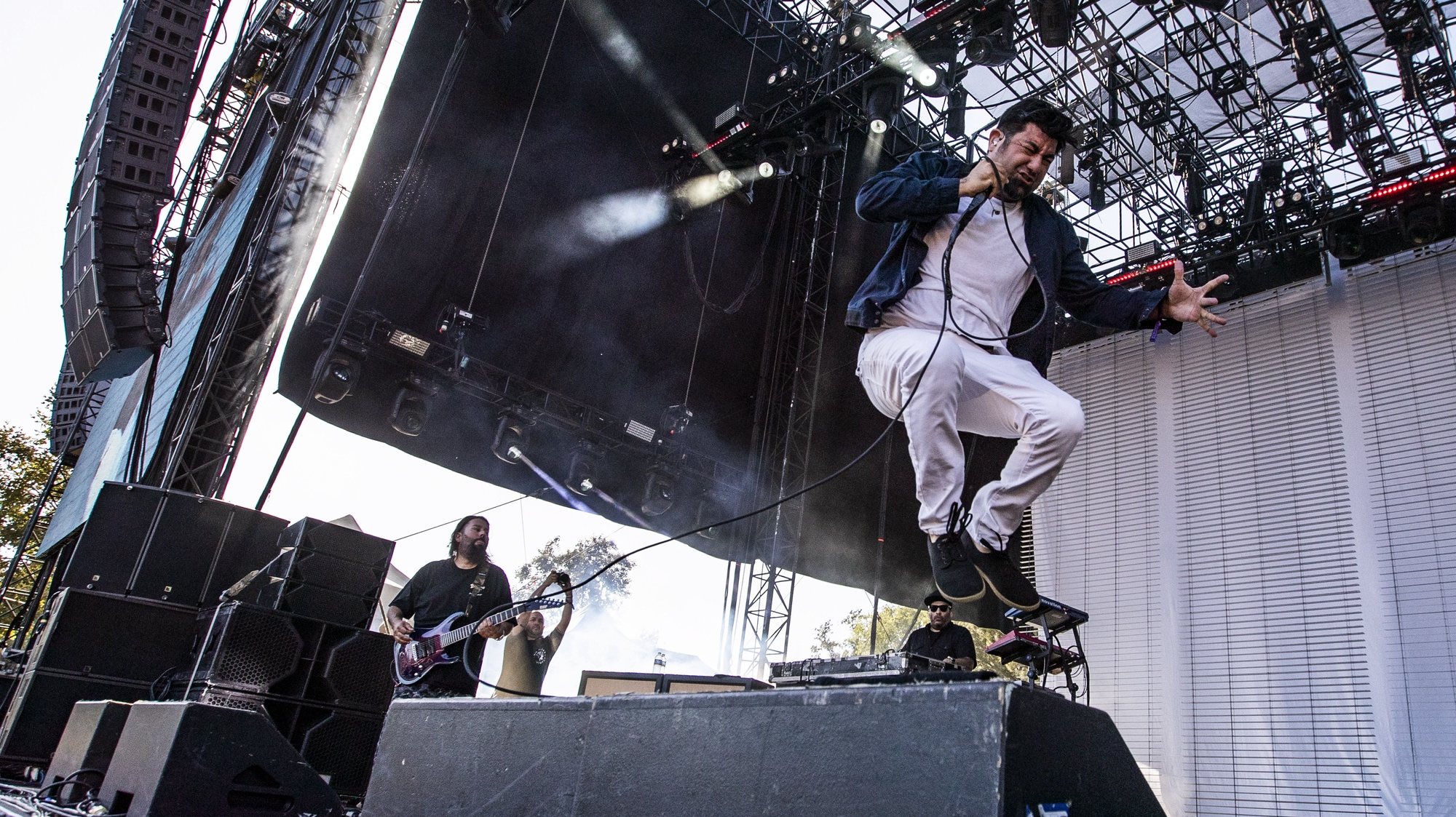 epa07808913 Chino Moreno of the Deftones performs on stage during the Daydream Festival at the Rose Bowl in Pasadena, California, USA, 31 August 2019. The festival only runs for one day.  EPA/ETIENNE LAURENT