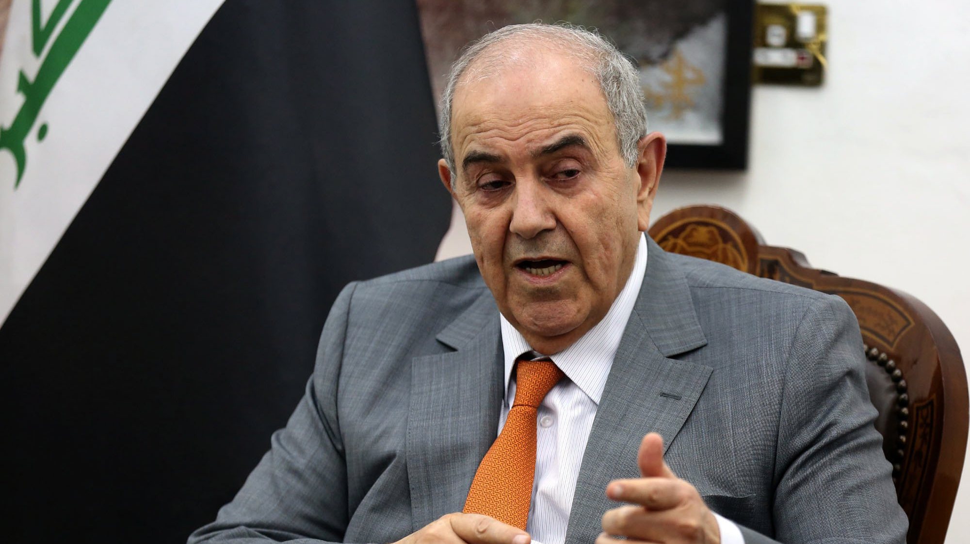 epa06688652 Iraqi Vice-President, leader of the Iraqi National Coalition (Al-Wataniya) Ayad Alawi speaks during a press conference at his office in Baghdad, Iraq, 23 April 2018 (issued 24 April 2018). According to local sources, Allawi called for fair elections in the upcoming parliamentary vote scheduled on 12 May 2018 and urged the Iraqi people to participate in the voting.  EPA/ALI ABBAS