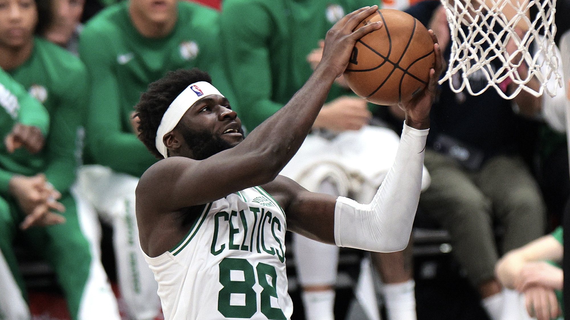epa11042646 Boston Celtics center Neemias Queta lays up the ball during the second half of the NBA basketball game between the Boston Celtics and Los Angeles Clippers in Los Angeles, California, USA, 23 December 2023.  EPA/ALLISON DINNER  SHUTTERSTOCK OUT