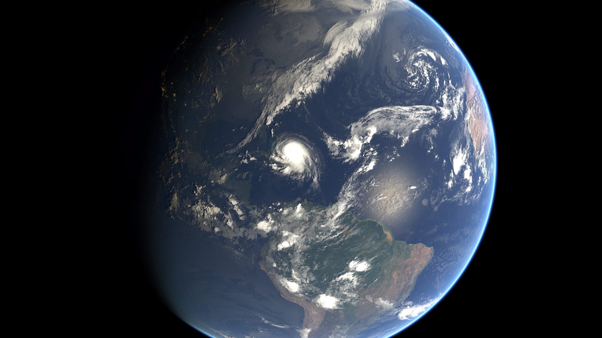 epa04958976 A handout photo provided by EUMETSAT on 01 Octover 2015 of category 3 Hurricane Joaquin (C) taken at 12:00 UTC on Thursday, 01 October 2015 by an Eumetsat satellite. Hurricane Joaquin was packing sustained winds of 195 kilometres per hour as of 8 am (1200 GMT) on 01 October to the US National Hurricane Centre in Miami, as it threatened to change course towards the Bahamas. Joaquin, a category 3 storm situated around 120 kilometres south-west of San Salvador in the Bahamas, is currently moving west southwest at seven kilometres per hour.  EPA/EUMETSAT MANDATORY CREDIT: EUMETSAT HANDOUT EDITORIAL USE ONLY/NO SALES