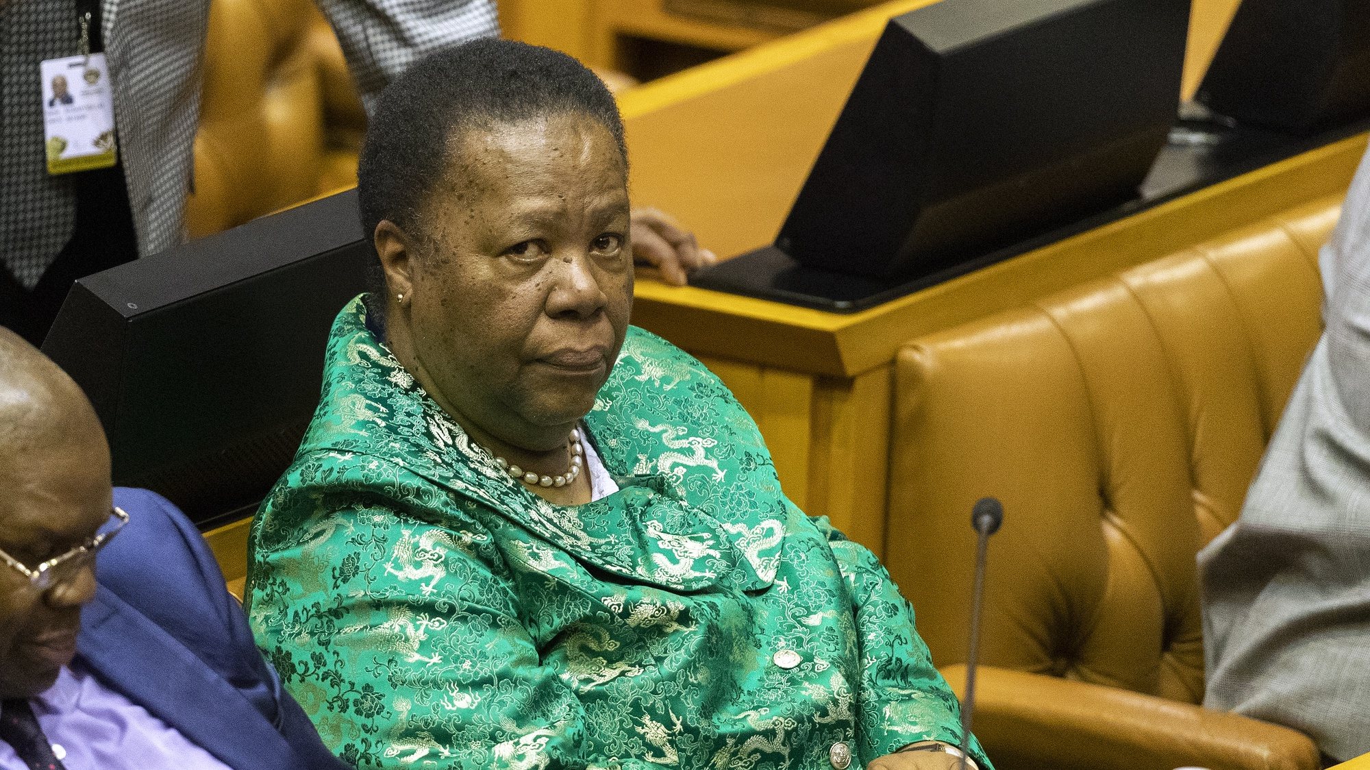 epa07592936 Member of parliament Naledi Pandor looks on during the swearing in of new members of the National Assembly and election of the National Assembly speaker and election of the president in Parliament, Cape Town, South Africa 22 May 2019. This is the first sitting of parliament following the 2019 general elections making this the 6th parliament since the fall of apartheid.  EPA/NIC BOTHMA