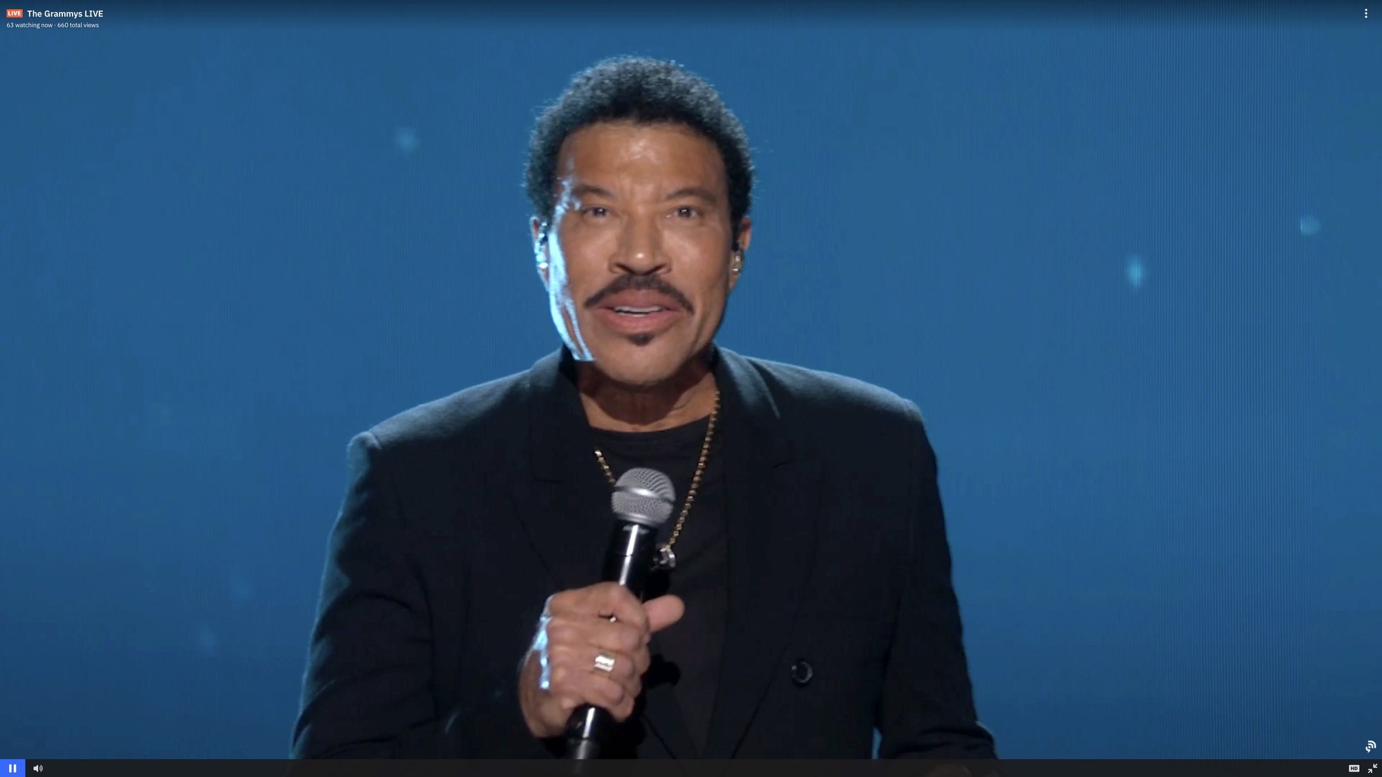epa09075165 A handout screengrab made available by The Recording Academy shows Lionel Richie performing onstage during the 63rd Annual Grammy Awards ceremony at the Los Angeles Convention Center, in Los Angeles, California, USA, 14 March 2021.  EPA/Theo Wargo / HANDOUT ATTENTION EDITORS: IMAGE TO BE USED ONLY IN RELATION TO THE STATED EVENT / HANDOUT EDITORIAL USE ONLY/NO SALES/NO ARCHIVES