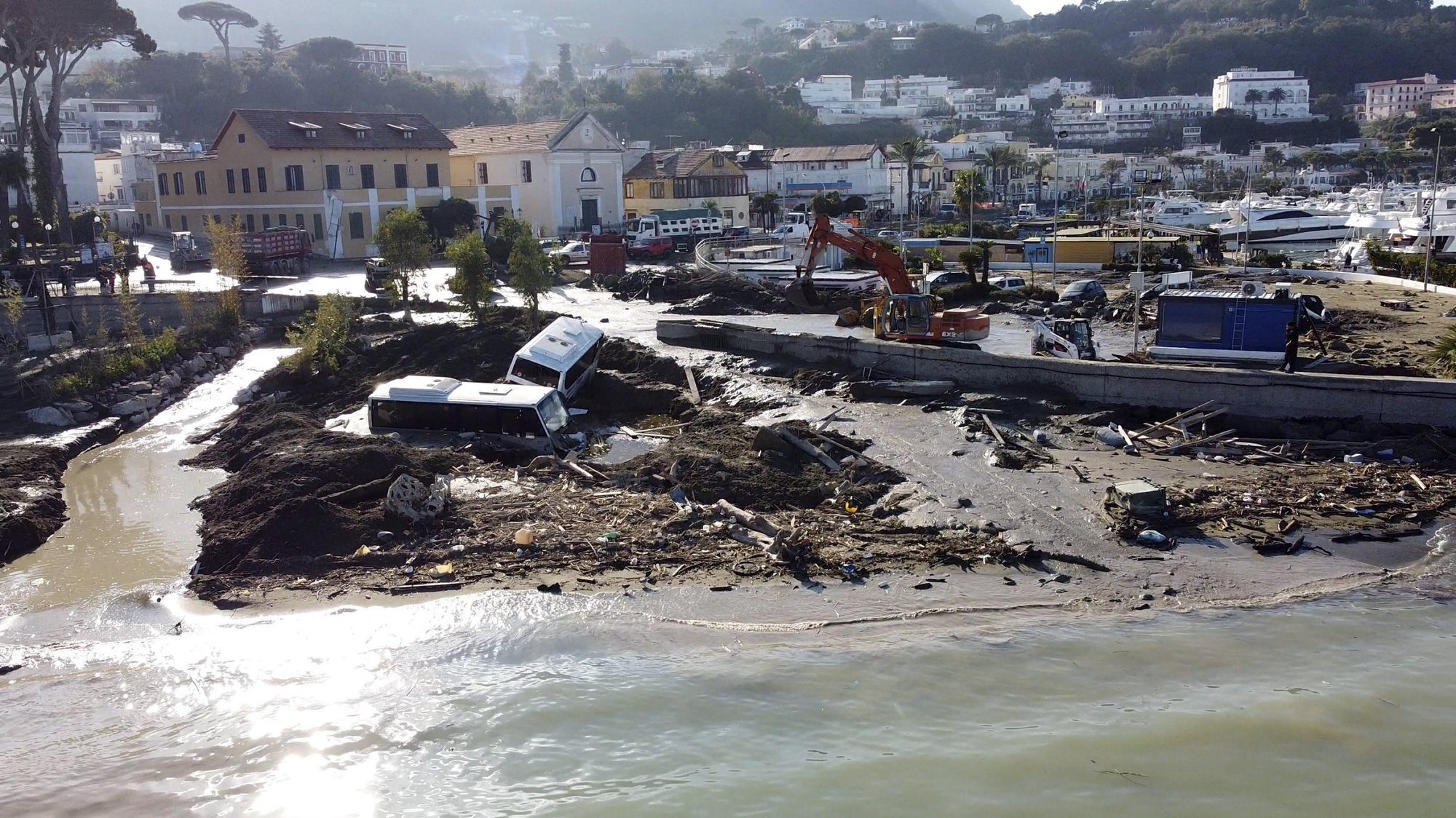 epa10341559 The port of Casamicciola after a landslide, Ischia Island, Italy, 01 December 2022. Italy declared a state of emergency following the landslide on Ischia Island which has left at least eight people dead, four missing and many more homeless. A massive avalanche of mud and debris hit the town of Casamicciola Terme following intense rain on 26 November 2022.  EPA/CIRO FUSCO ITALY OUT