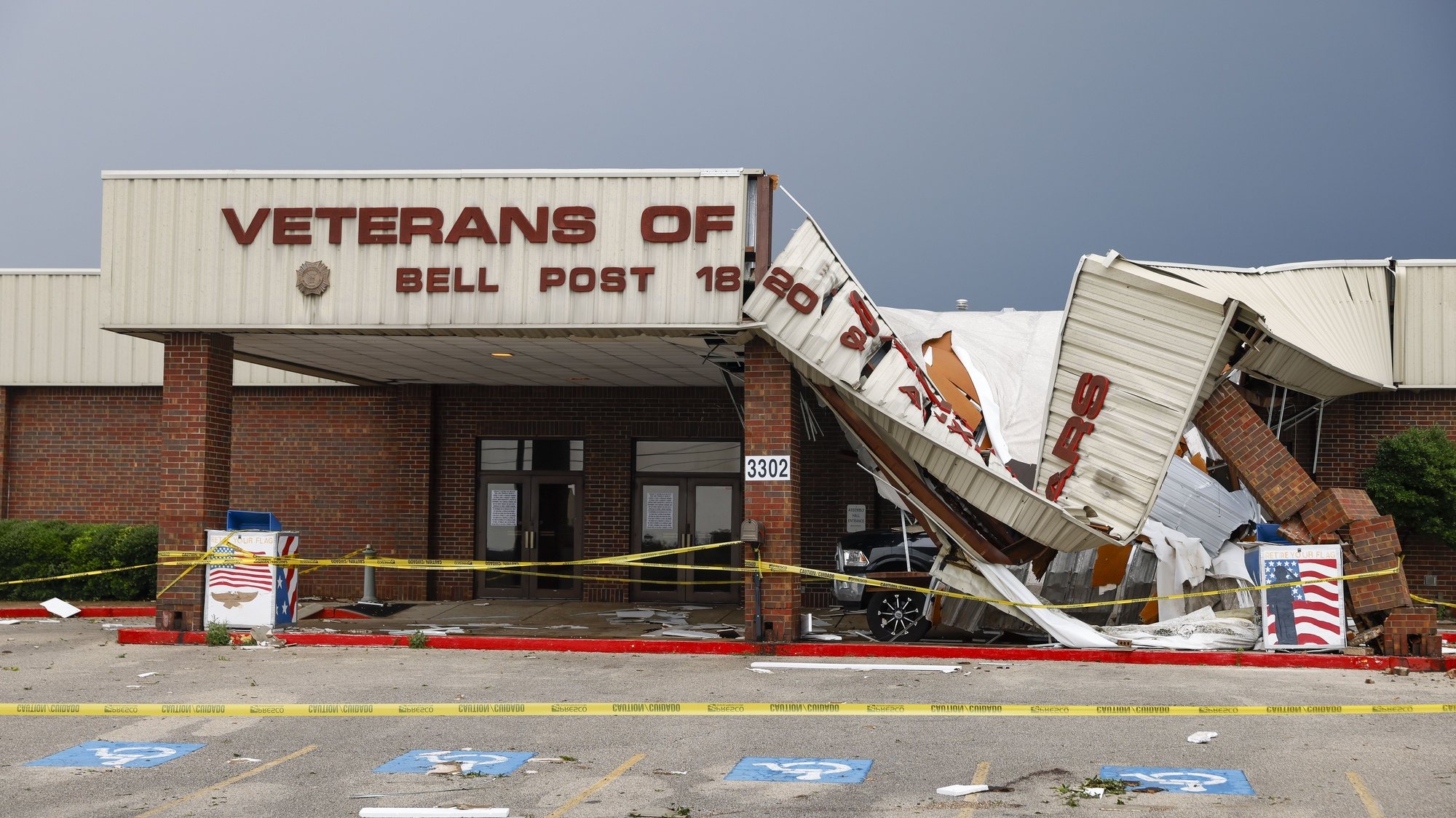 epa11364544 A general view of a Veterans of Affairs building that was hit by a tornado in Temple, Texas, USA, 23 May 2024. According to Temple&#039;s fire chief Mitch Randles about 30 people were injured and over 500 homes and businesses impacted, by the tornado that hit Temple on 22 May.  EPA/Adam Davis