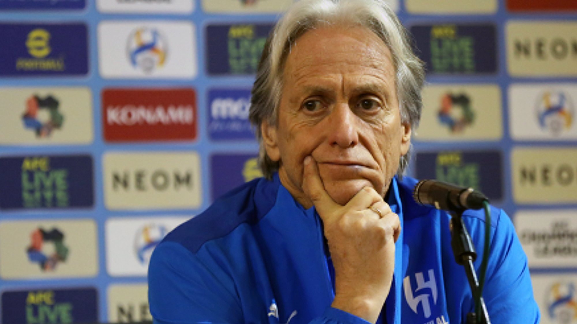 epa10895650 Al Hilal head coach Jorge Jesus during a press conference in Tehran, Iran, 02 October 2023. Nassaji will play against Al-Hilal in a AFC Champions League group stage match on 03 October 2023.  EPA/ABEDIN TAHERKENAREH