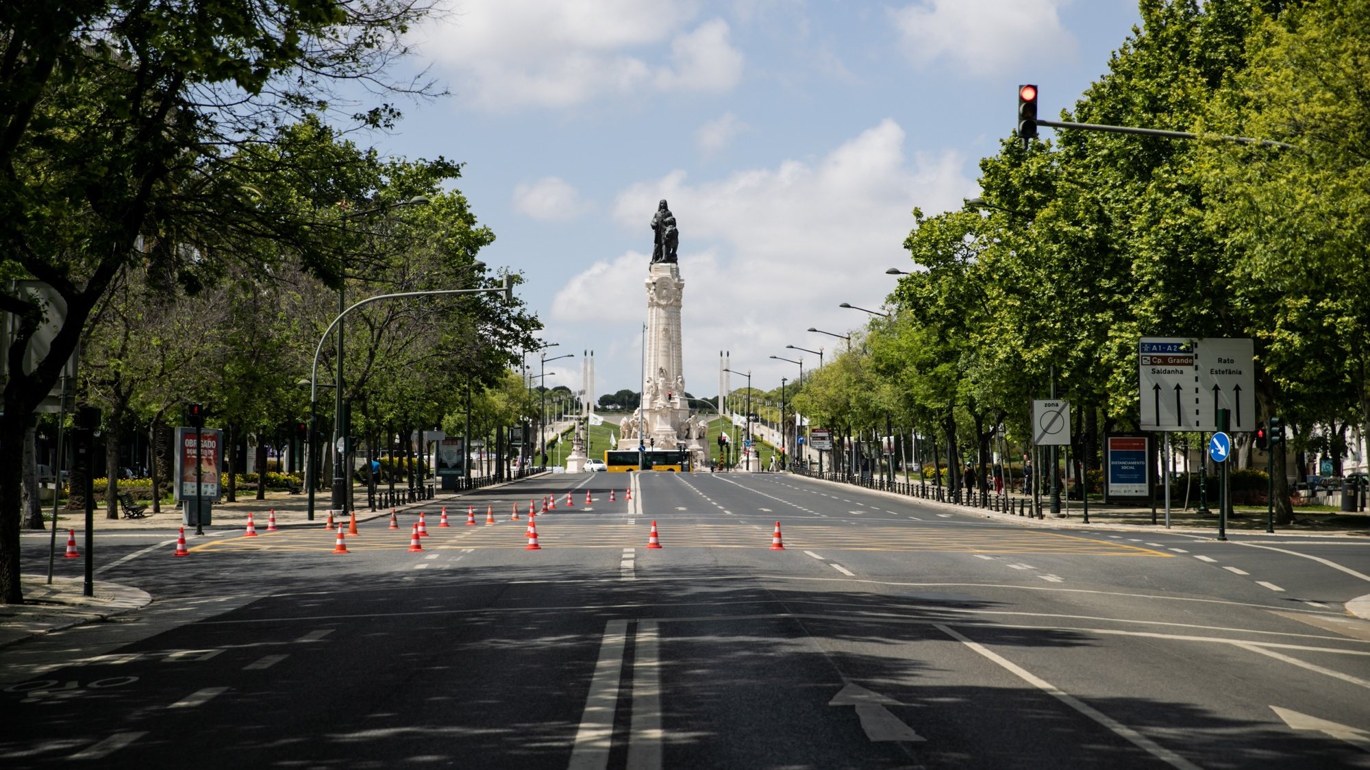 A view of the Avenida da Liberdade in Lisbon, around 3 p.m., when a parade commemorating the 25th April 1974 is held each year, and that due to the covid-19 pandemic, it cannot take place, Lisbon, Portugal, 25th April 2020. The 46th anniversary of 25 April is being celebrated differently in Portugal today, with a reduced formal sitting in parliament and without the traditional parade. JOSE SENA GOULAO/LUSA