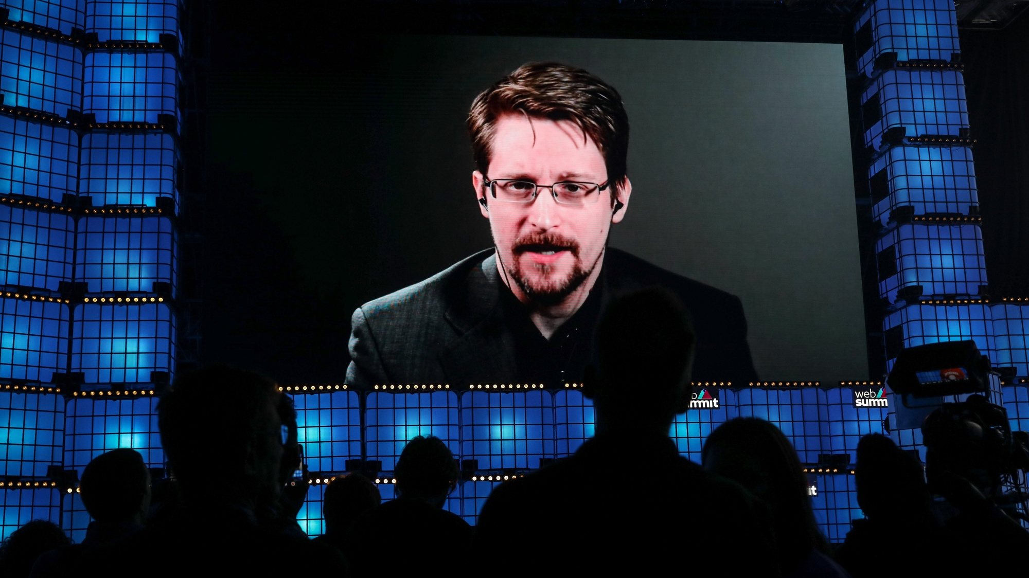 epa07972515 Edward Snowden of Fredom of the Press Foundation addresses a speech in video conference in the official opening ceremony of the 2019 Web Summit at Atlantic Pavilion in Lisbon, Portugal, 04 November 2019. The 2019 Web Summit, considered the largest event of startups and technological entrepreneur ship in the world, takes place from 04 to 07 November.  EPA/MIGUEL A. LOPES