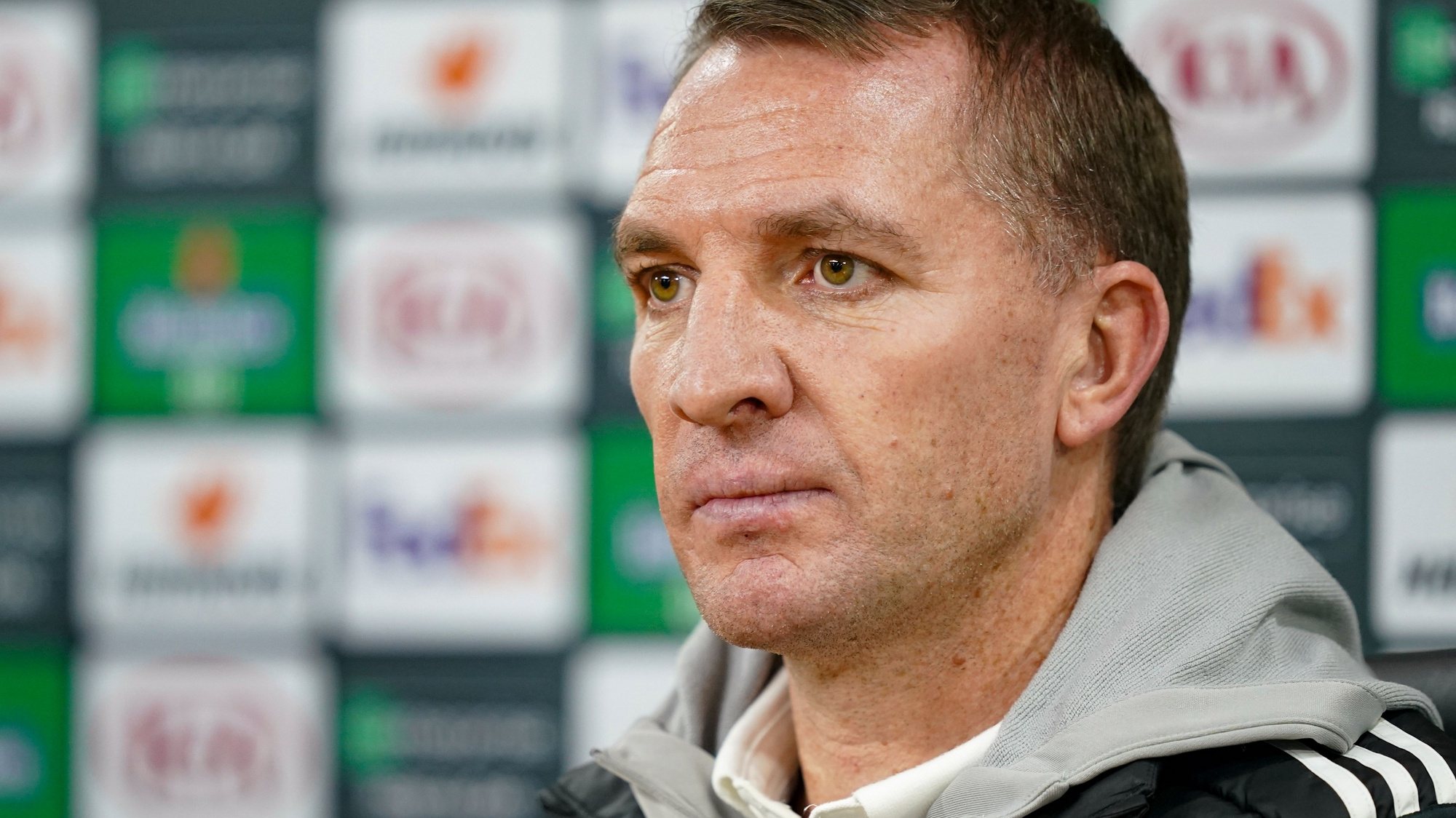 Leicester head coach Brendan Rodgers during a press conference in Braga, Portugal, 25th November 2020. Leicester will play against Sporting de Braga in tomorrow`s UEFA Europa League soccer match to be played in Braga. HUGO DELGADO/LUSA