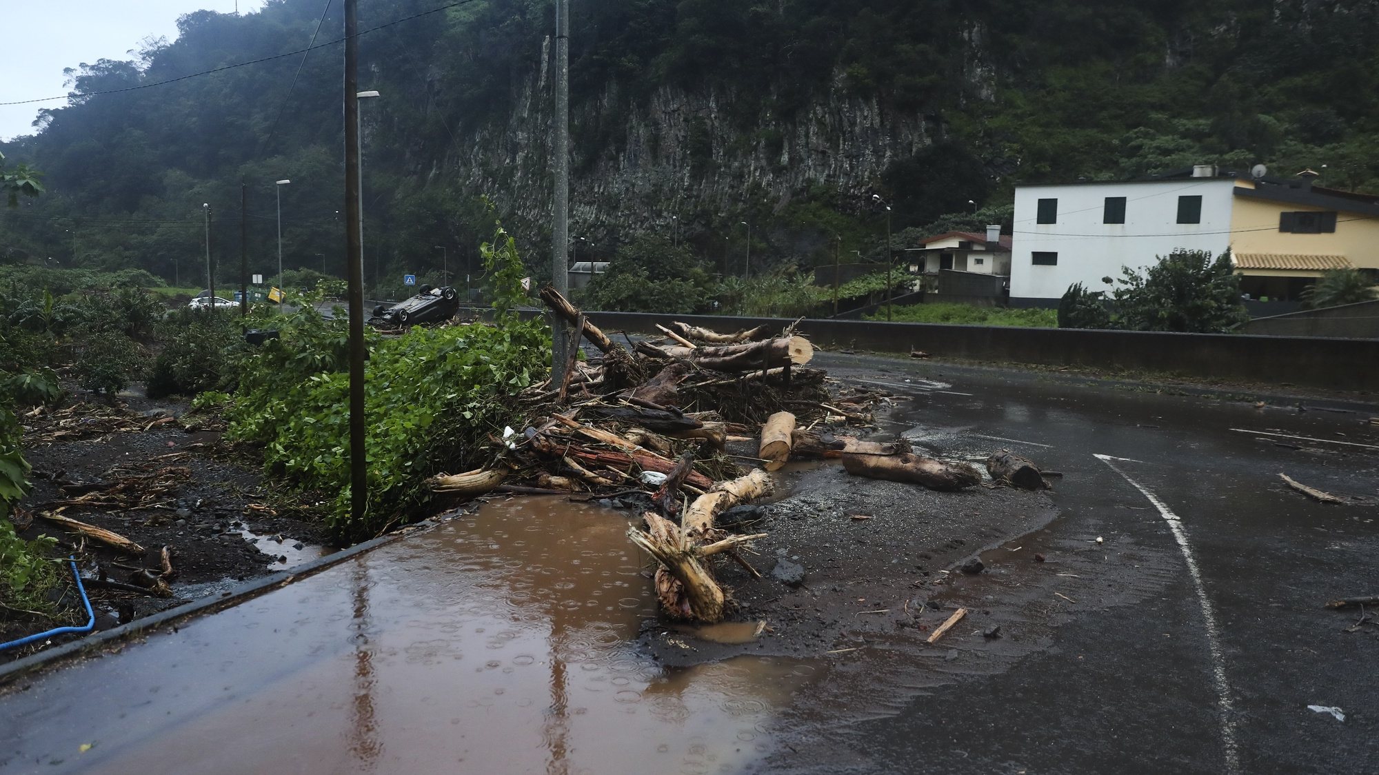 The municipality of Machico in the eastern of Madeira, has been one of the most affected by the bad weather that is felt today throughout the archipelago of Madeira, Machico, Madeira Island, Portugal, 07 January 2021. There is already damage caused in at least two cars that were dragged following the overflow of a watercourse, and a family removed from their homes as a precaution. HOMEM DE GOUVEIA/LUSA