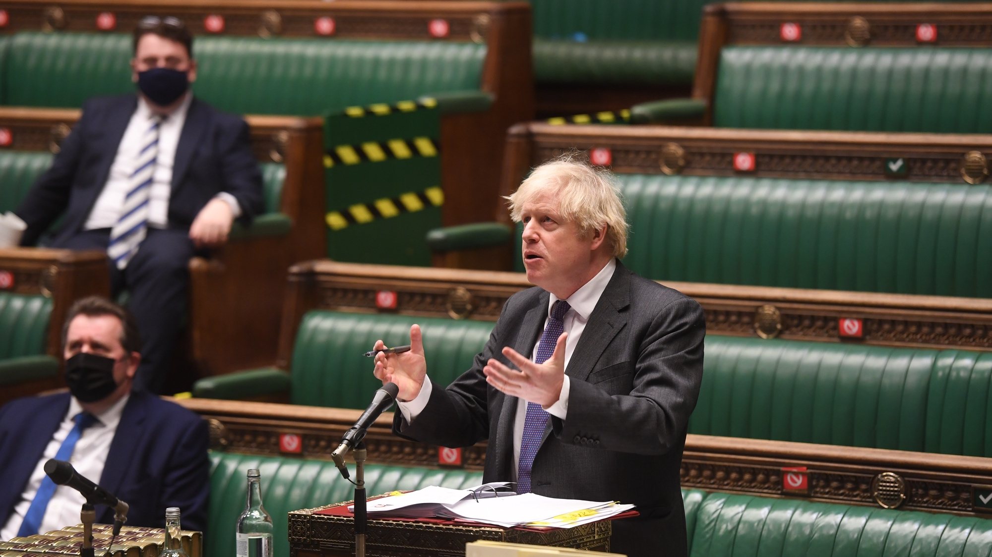 epa08952460 A handout photo made available by the UK Parliament shows Britain&#039;s Prime Minister Boris Johnson during Prime Ministers Questions in the House of Commons in London, Britain, 20 January 2021.  EPA/JESSICA TAYLOR HANDOUT MANDATORY CREDIT HANDOUT EDITORIAL USE ONLY/NO SALES