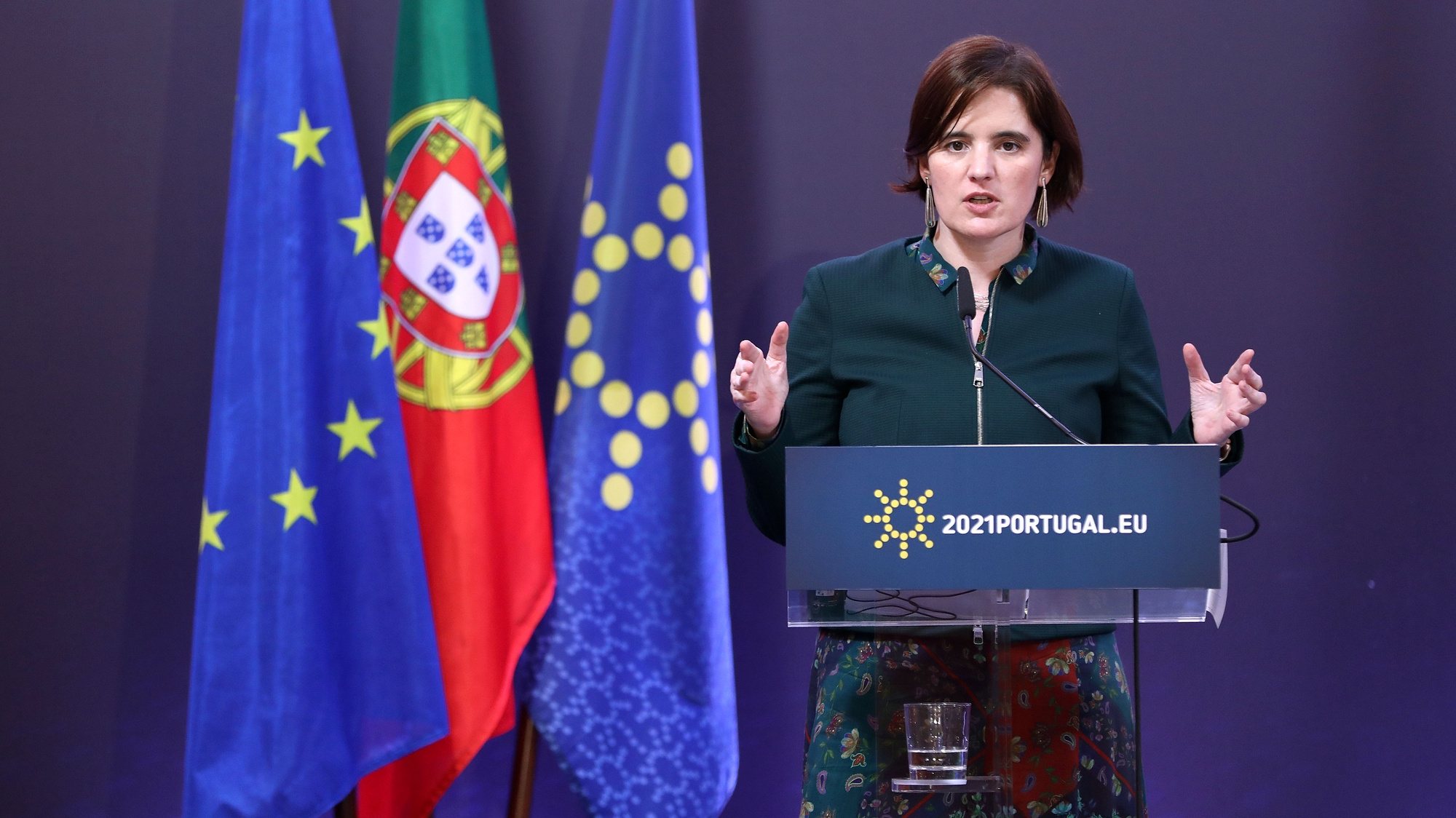 Portuguese Minister of State for the Presidency, Mariana Vieira da Silva, attends a press conference after a Informal video conference of Ministers for Employment, Social Policy, Health and Consumer Affairs (EPSCO) under the theme “Jobs, Qualifications and Cohesion: Priorities of a Stronger Social Europe”, in Lisbon, Portugal, 22 February 2021. The purpose of these talks was for the Member States to be able to present their contributions and share their ambitions regarding the Action Plan on the Implementation of the European Pillar of Social Rights, which will be presented to by the European Commission in March. ANTONIO PEDRO SANTOS/LUSA