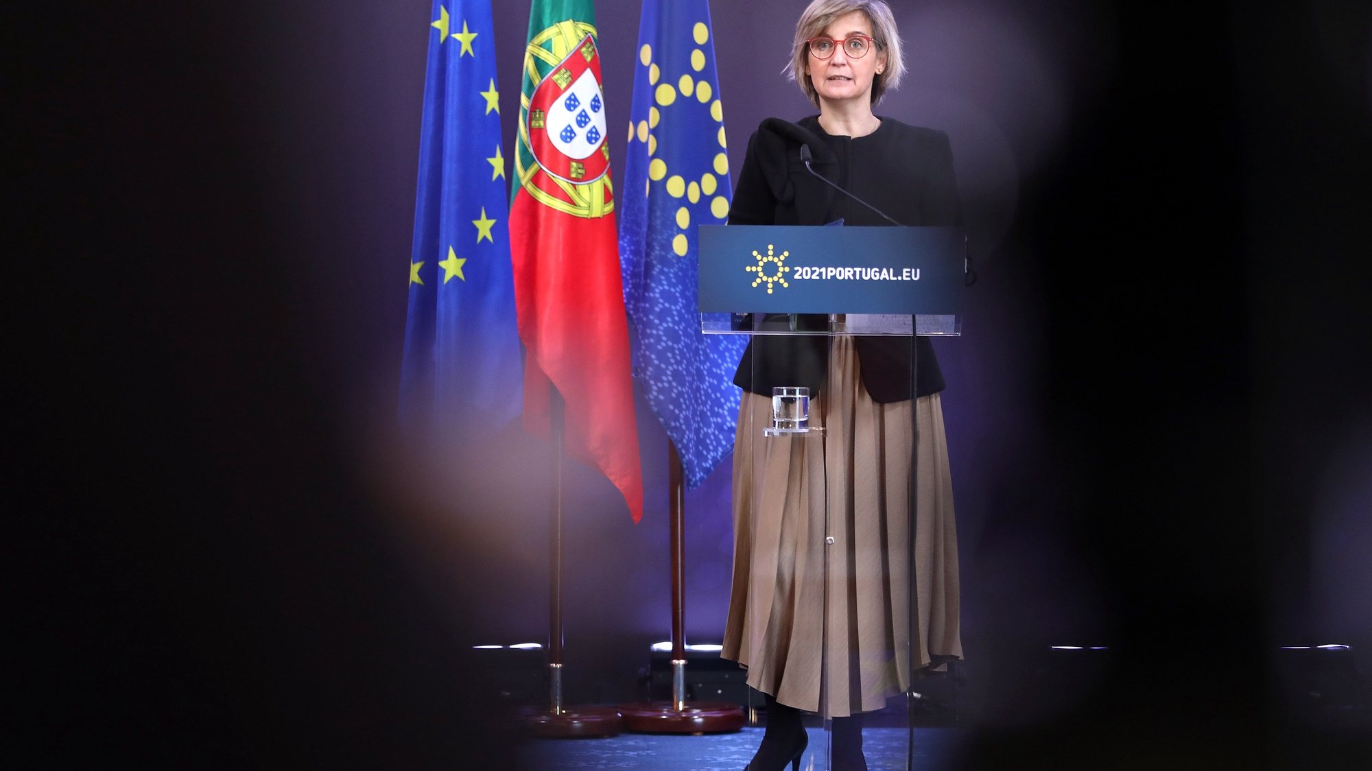 Portuguese Minister fot Health Marta Temido attends to a press conference after an Informal video conference of Health Ministers under the Portuguese Presidency of the Council, in Lisbon, Portugal, 01 March 2021. Issues such as the appearance of new Sars-CoV-2 variants and the importance of a new approach in testing were discussed at this meeting and information will be exchanged on the vaccination plans in the Member States. ANTONIO PEDRO SANTOS/LUSA
