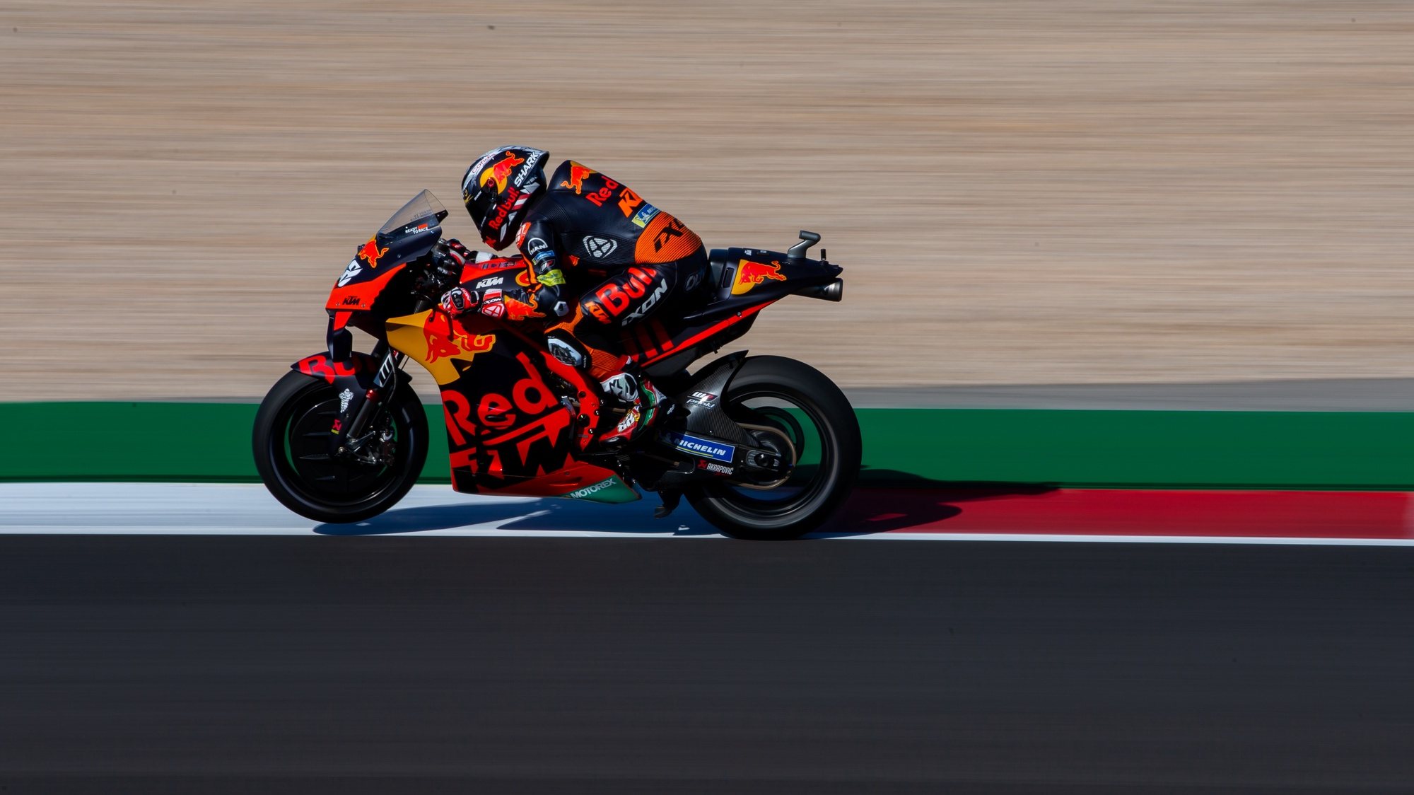 Portuguese rider of Red Bull KTM Factory Racing team, Miguel Oliveira, in action during the warm up session for the Grand Prix of Portugal at Algarve International race track, south of Portugal, 18 April 2021. JOSE SENA GOULAO/LUSA