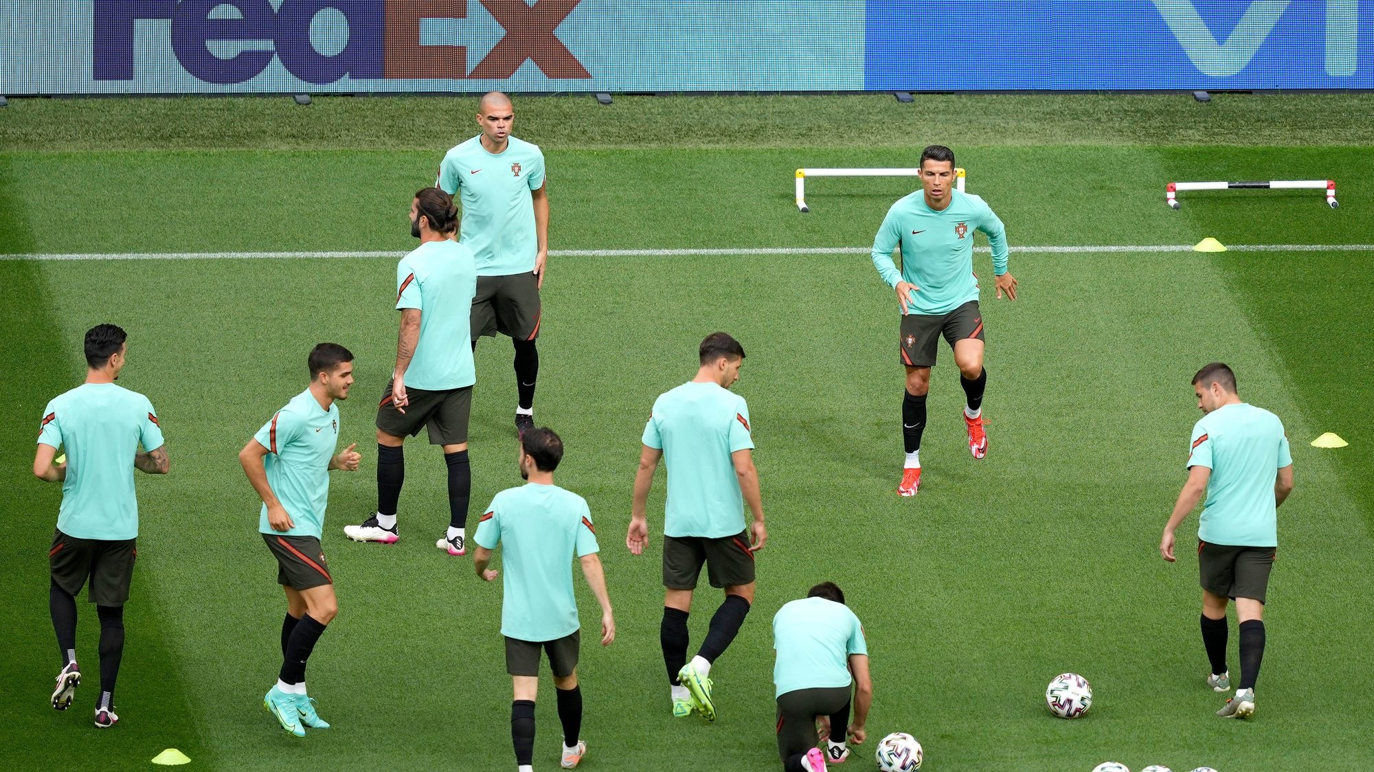 Portugal´s national soccer team players in action during a training session at Puskás Aréna, Hungay, 14 June 2021. Portugal will face Hungay in their UEFA EURO 2020 group F round soccer match on 15 June 2021. HUGO DELGADO/LUSA