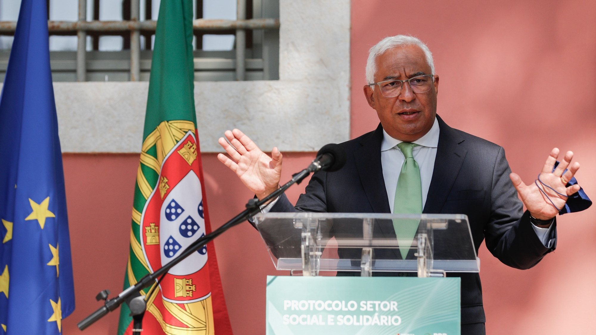 O primeiro-ministro, António Costa, discursa durante a cerimónia de assinatura do Protocolo do Setor Social e Solidário no âmbito da implementação do Plano de Recuperação e Resiliência (PRR), Lisboa, 21 de julho de 2021. ANTÓNIO COTRIM/LUSA