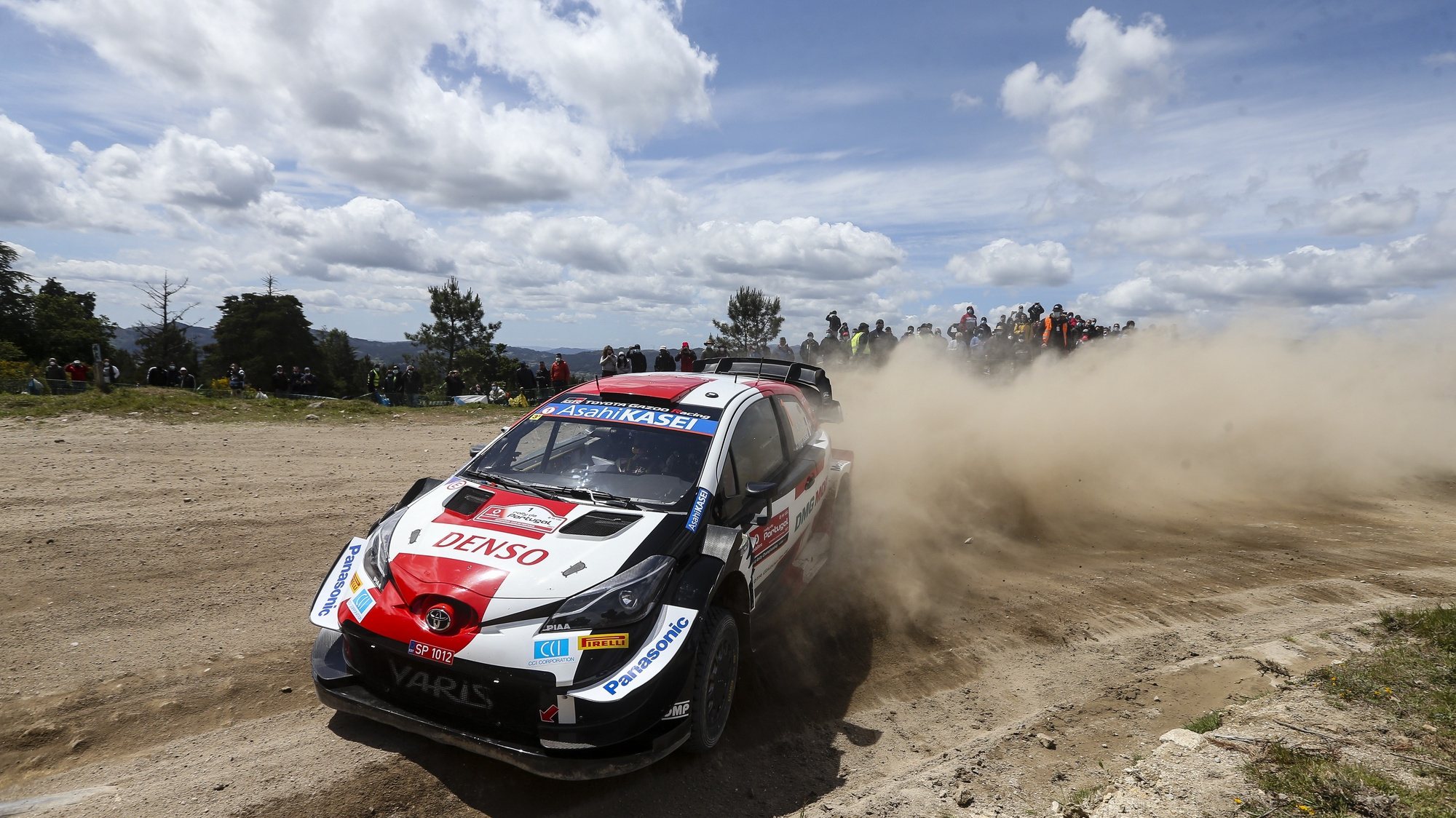 Sebastien Ogier from France drives his Toyota Yaris WRC during the second day of the Rally Portugal as part of the World Rally Championship (WRC), in Vieira do Minho, Portugal, 22 May 2021. JOSE COELHO/LUSA