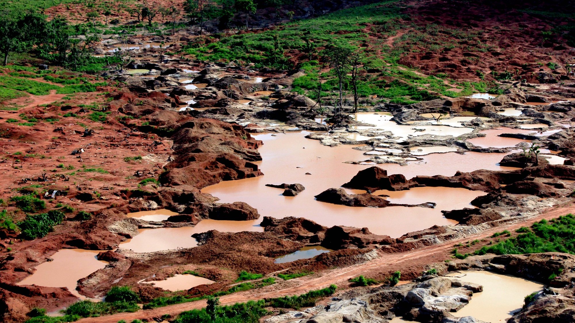 Aerial view of the diamond mines where Congolese migrants were working and began to leave the mining zone following Angola’s authorities ‘Operation Transparency’ in the province of Lunda Norte, Angola, 20 October 2018 (issued 21 October 2018). The operation, which takes place in the Angolan provinces of Lunda Norte, Lunda Sul, Moxico, Bié, Malanje, Cuando-Cubango, Uíje, and Zaire, aims to &quot;only restore legality regarding the sale of diamonds and normalize the movement of people and goods&quot;, assure the Angolan authorities. AMPE ROGERIO/LUSA