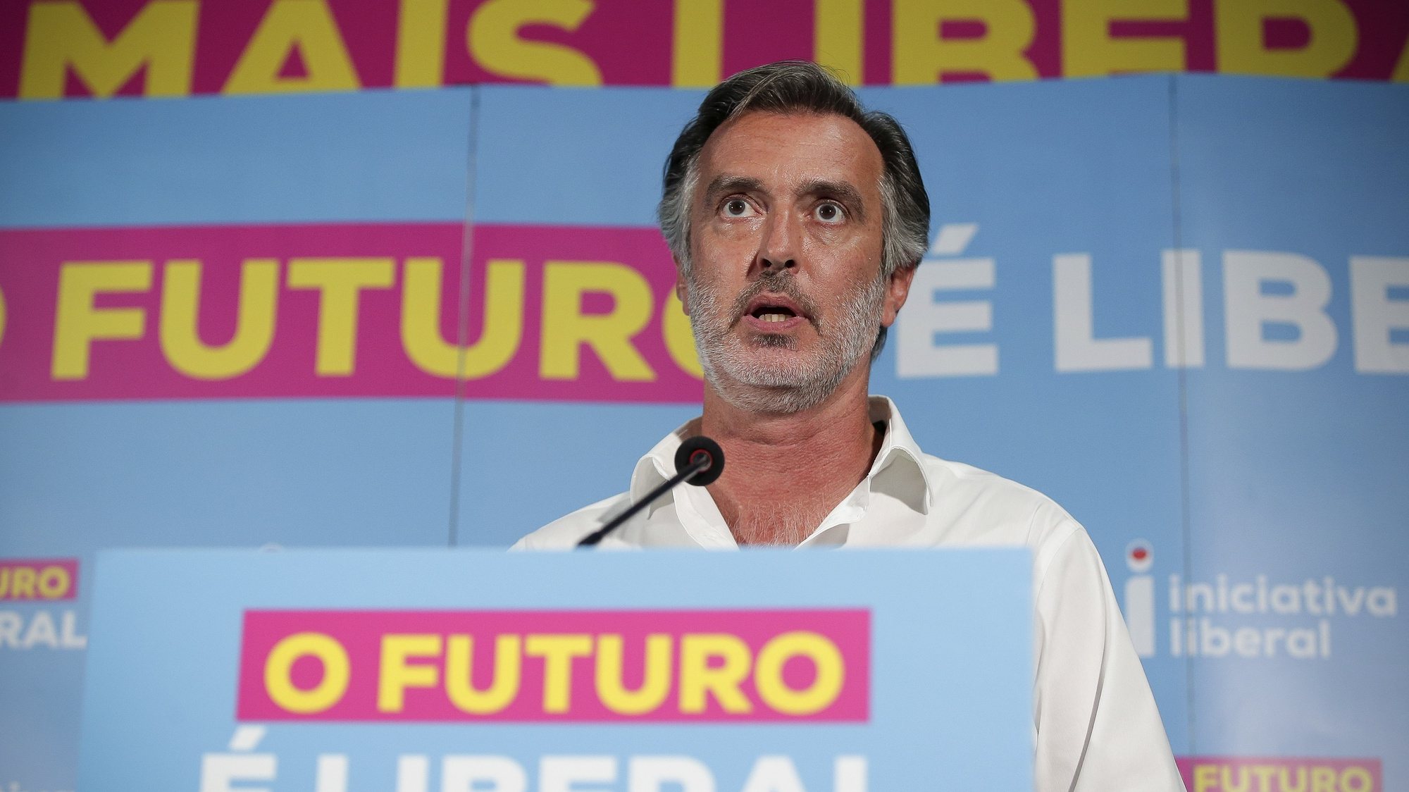 Liberal Initiative (IL) leader Joao Cotrim de Figueiredo reacts to the election of the independent candidate supported by the party to local elections, Rui Moreira, at the Liberal Initiative party headquarters, in Porto, 27 September 2021. Today more than 9.3 million voters can vote in local elections to elect their local representatives in Portugal. MANUEL FERNANDO ARAUJO/LUSA