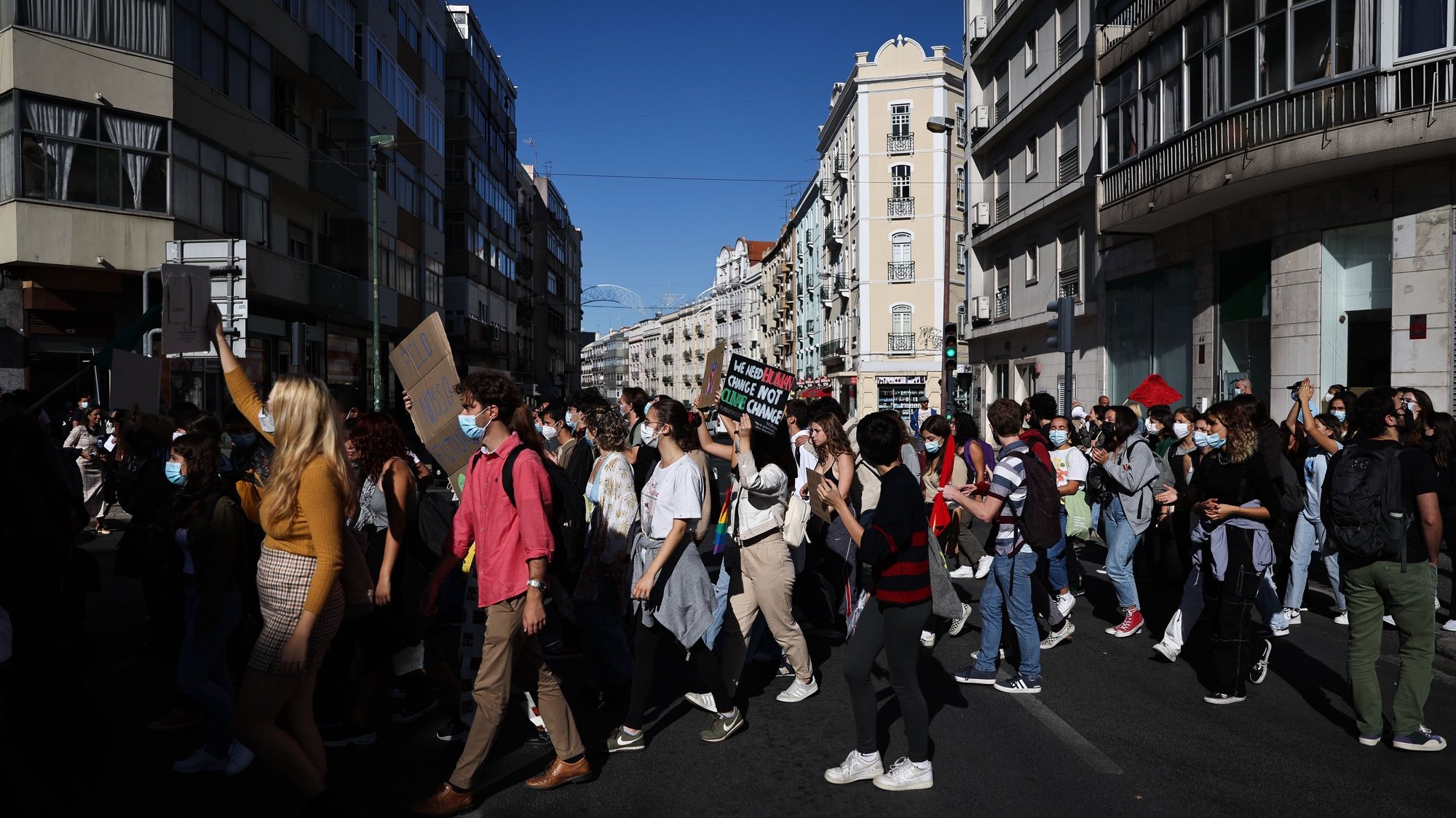 Students attend the Global Climate Strike Demonstration to demand fast climate action from world leaders, demanding to include the energy, transport, and agro-forestry sectors and education, mining, and urbanization, in Lisbon, Portugal, 22 October 2021. MARIO CRUZ/LUSA
