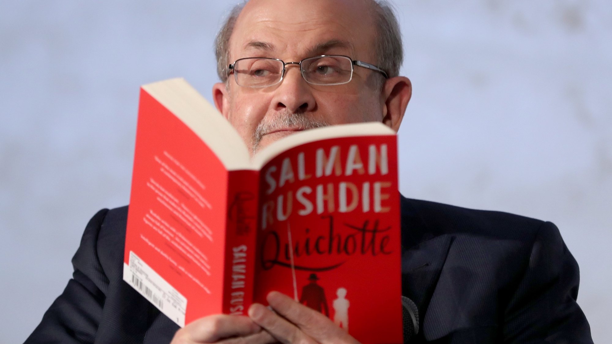 epa07989137 British-Indian author Salman Rushdie attends a book reading event for his new novel, titled &#039;Quichotte&#039;, in Berlin, Germany, 11 November 2019. The book was shortlisted for the 2019 Booker Prize.  EPA/HAYOUNG JEON