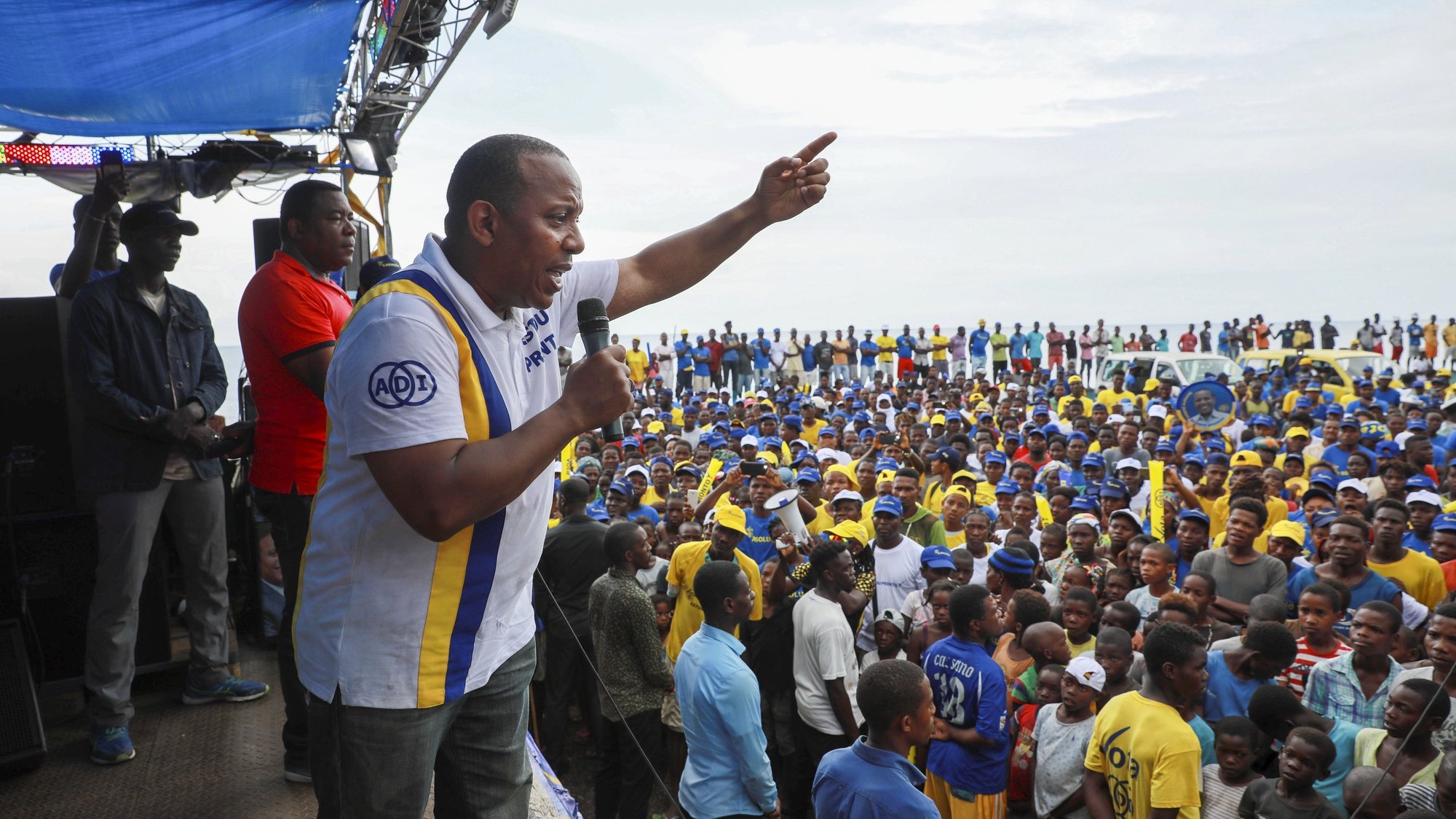 The former prime minister of Sao Tome and Principe, Patrice Trovoada (R) leader of the main opposition party (ADI) during a rally in Santa Catarina to the electoral campaign for the legislative elections 22 September 2022. Sao Tome and Principe goes to the polls for the legislative elections on the 25th September 2022. ESTELA SILVA/LUSA