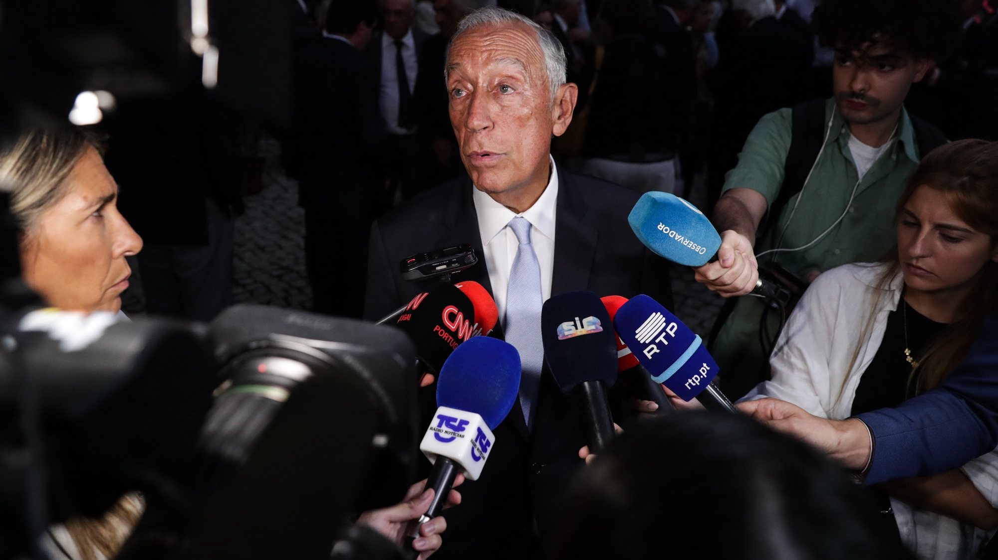 O Presidente da República, Marcelo Rebelo de Sousa, fala à imprensa após a sessão de apresentação do Livro “Memória Covid-19” em Lisboa, 04 de outubro de 2022. TIAGO PETINGA/LUSA