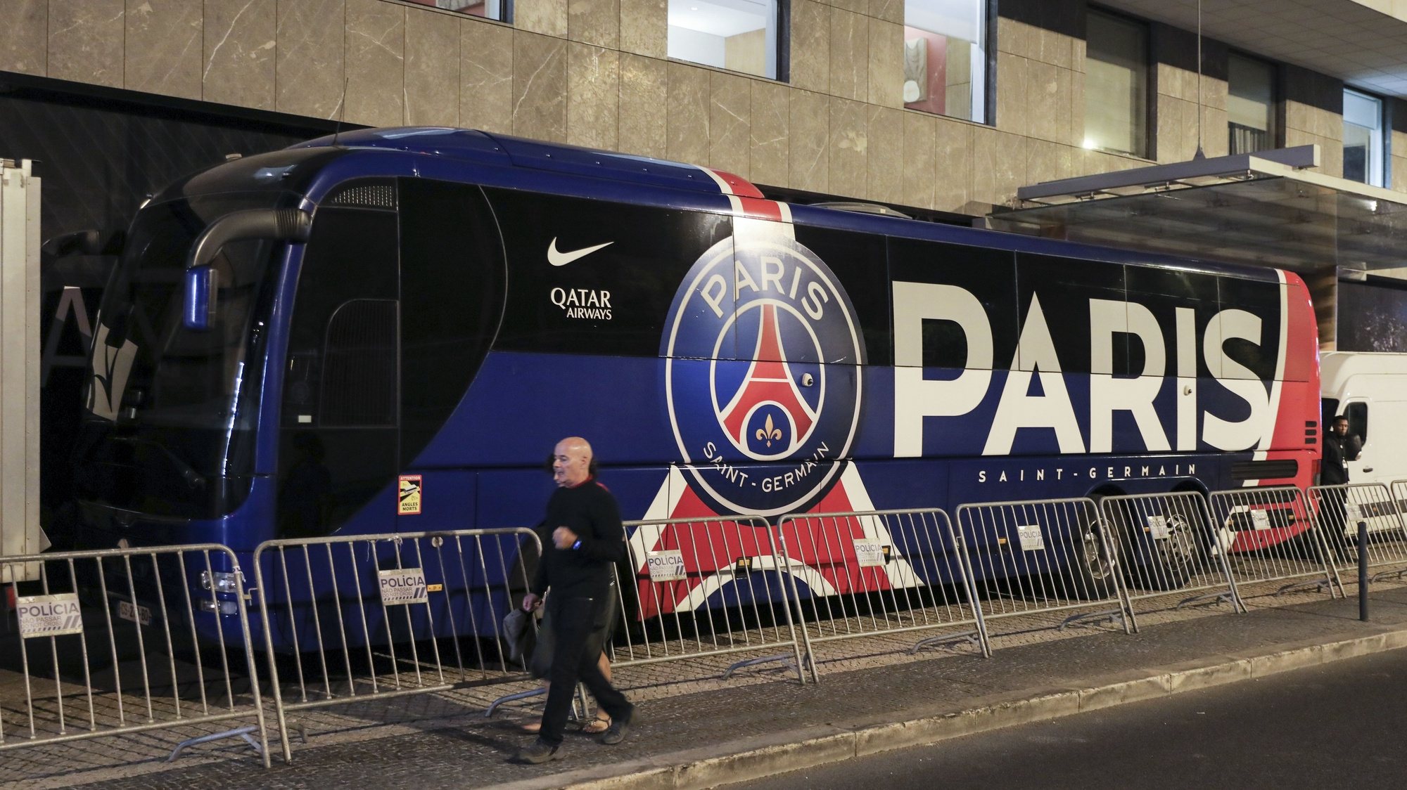 Paris Saint Germain team Bus seen parked outside a hotel in Lisbon where the team is hosted before facing Benfica tomorow in the UEFA Champions League group H match, Lisbon, Portugal, 4 October 2022. MIGUEL A. LOPES/LUSA