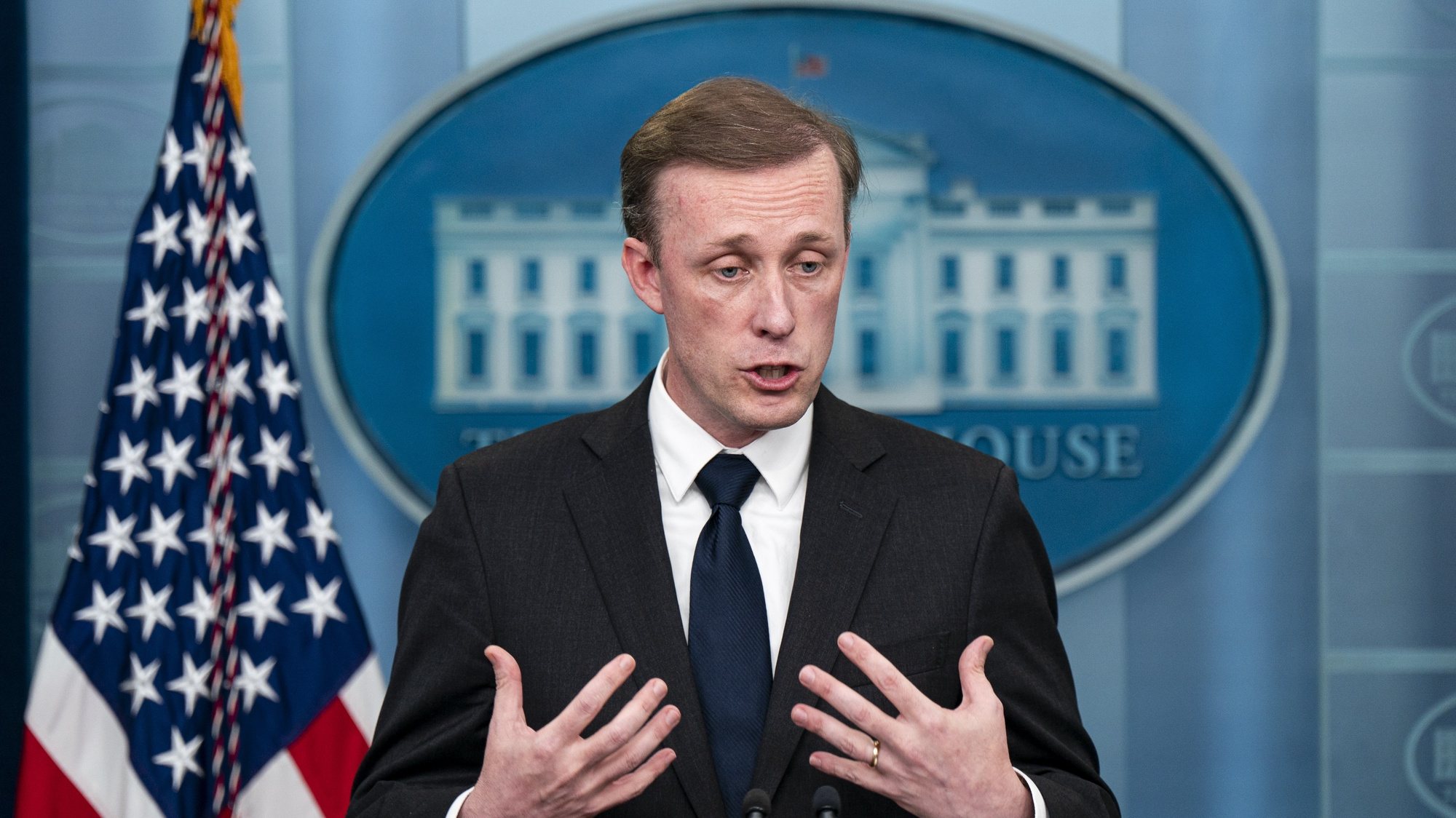epa10362564 White House national security adviser Jake Sullivan, speaks during a news conference in the James S. Brady Press Briefing Room at the White House in Washington, DC, USA, on 12 December 2022.  EPA/Al Drago / POOL