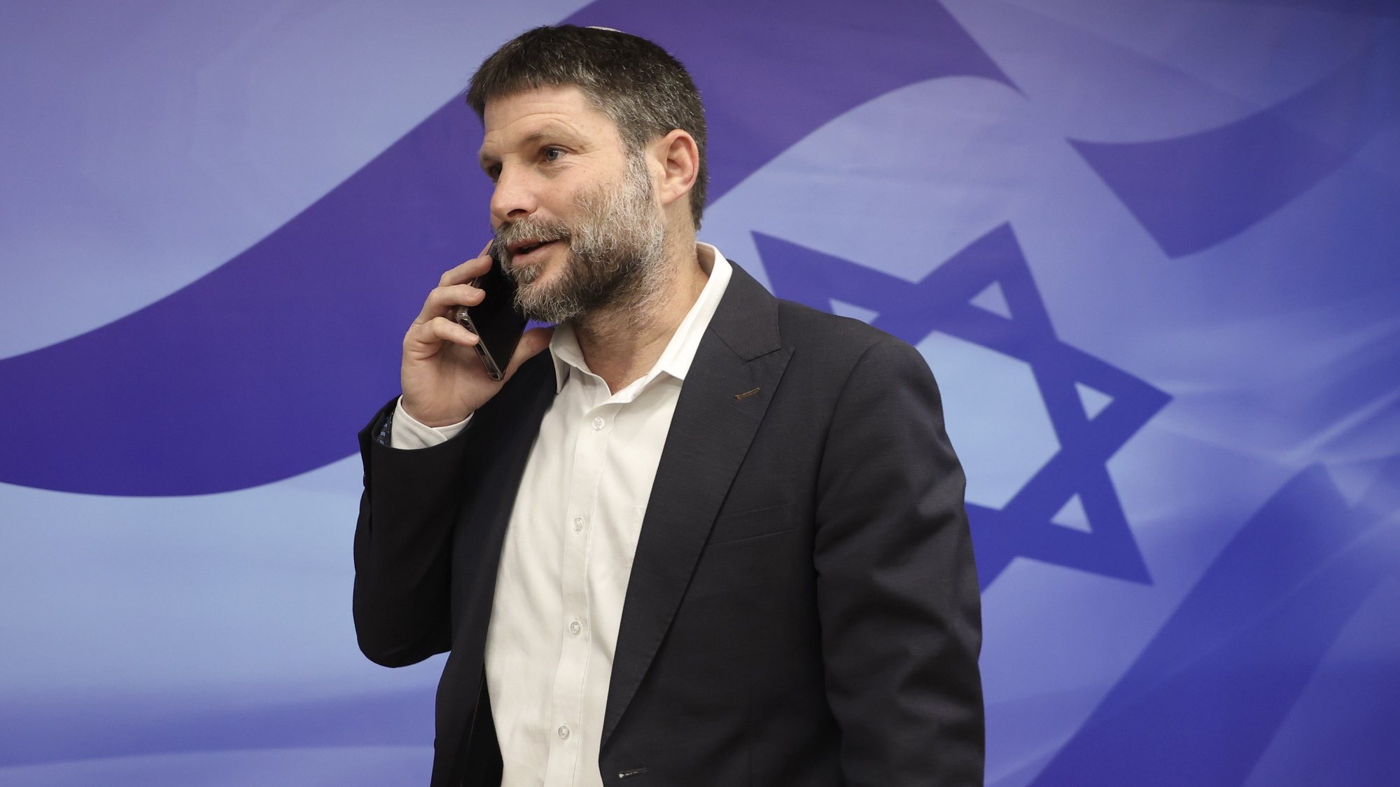 epa10504350 Israeli Minister of Finance and leader of the Religious Zionist Party, Bezalel Smotrich, arrives to attend the weekly cabinet meeting at the prime minister&#039;s office in Jerusalem, 05 March 2023.  EPA/GIL COHEN-MAGEN / POOL