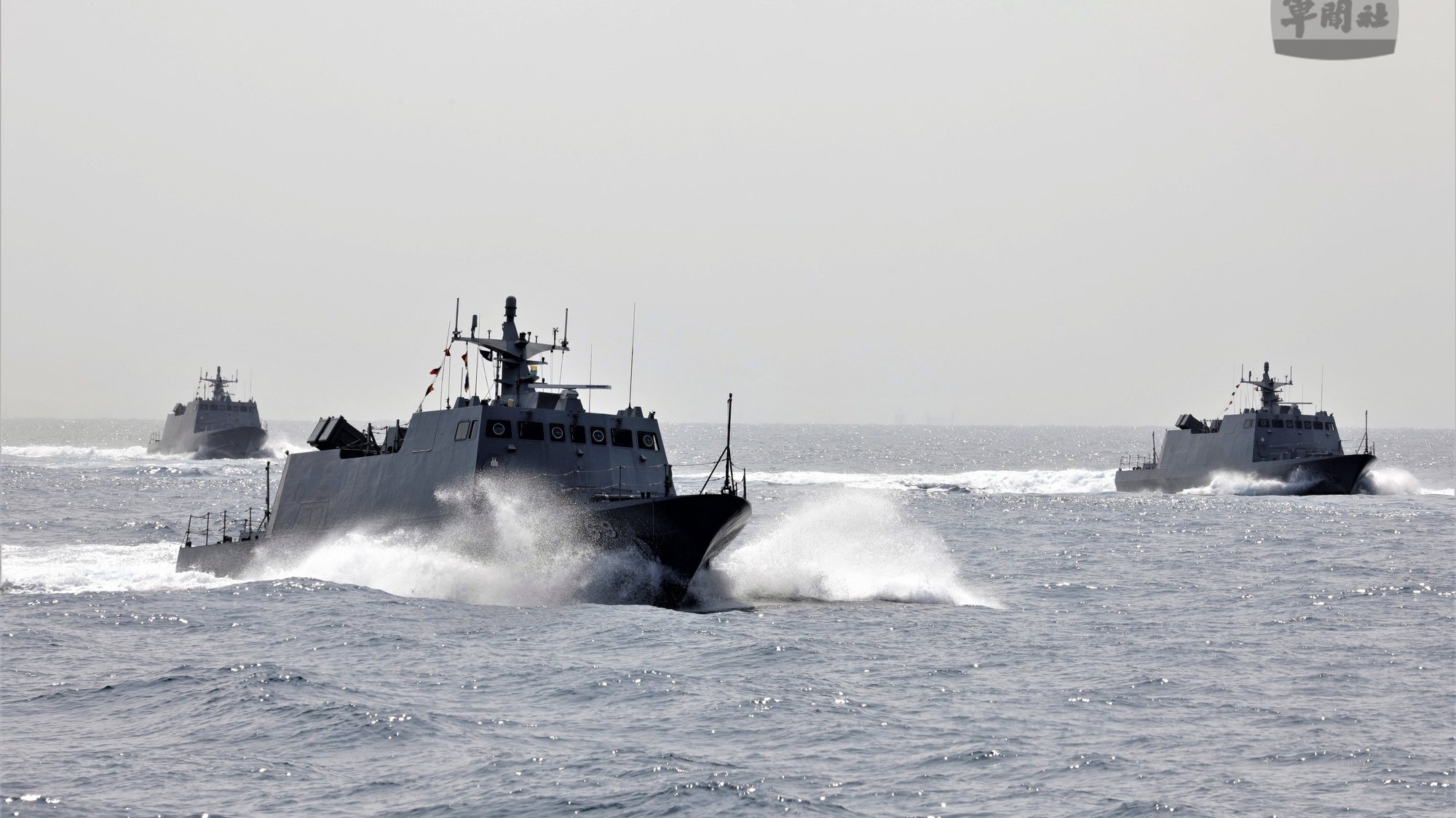 epa10567155 A handout photo provided by the Taiwan Ministry of National Defense shows Taiwan Navy vessels FACG (Fast Attack Craft, Guided missile) sail at an undisclosed location, 10 April 2023. The People&#039;s Liberation Army (PLA) is holding a military exercise in the Fujian Province, Pingtan County, the closest point to Taiwan after China announced three days of military drills around Taiwan on 09 April.  EPA/HOTLI SIMANJUNTAK HANDOUT -- MANDATORY CREDIT -- the watermark may not be removed/cropped -- HANDOUT EDITORIAL USE ONLY/NO SALES