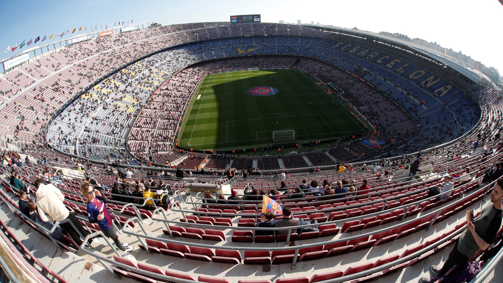 epa09733023 General view of the Camp Nou stadium before the Spanish LaLiga soccer match between FC Barcelona and Atletico Madrid in Barcelona, Spain, 06 February 2022.  EPA/Alejandro Garcia