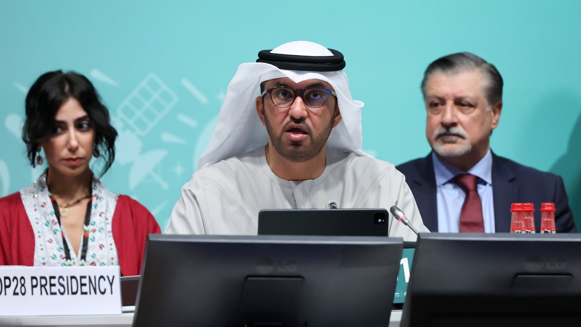 epa11006725 Dr. Sultan Ahmed Al Jaber, President-Designate of COP28 and UAE&#039;s Minister for Industry and Advanced Technology, attends a session during the third day of the 2023 United Nations Climate Change Conference (COP28) at Expo City Dubai in Dubai, UAE, 02 December 2023. The 2023 United Nations Climate Change Conference (COP28), runs from 30 November to 12 December, and is expected to host one of the largest number of participants in the annual global climate conference as over 70,000 estimated attendees, including the member states of the UN Framework Convention on Climate Change (UNFCCC), business leaders, young people, climate scientists, Indigenous Peoples and other relevant stakeholders will attend.  EPA/ALI HAIDER
