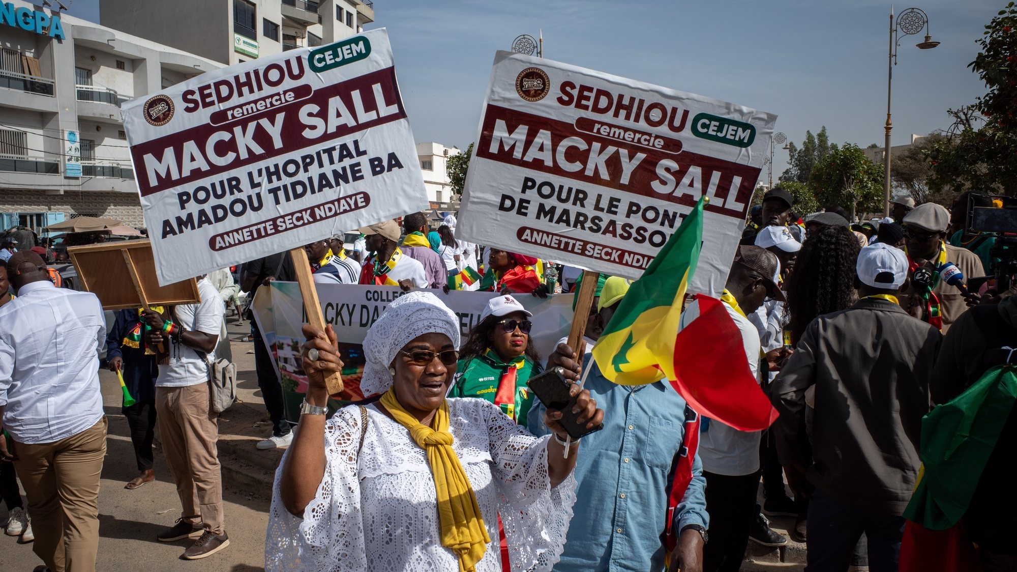 epa11178903 Supporters of Senegalese President Macky Sall take part in a rally themed â€˜Macky in our heartsâ€™ in Dakar, Senegal, 24 February 2024. Sall is facing pressure domestically and abroad after failing to set a new date for the presidential election which was originally scheduled for 25 February 2024. Sall, instead, decided to open a â€˜social dialogueâ€™ delaying further the presidential election. Sallâ€™s term is scheduled to end on 02 April 2024.  EPA/JEROME FAVRE
