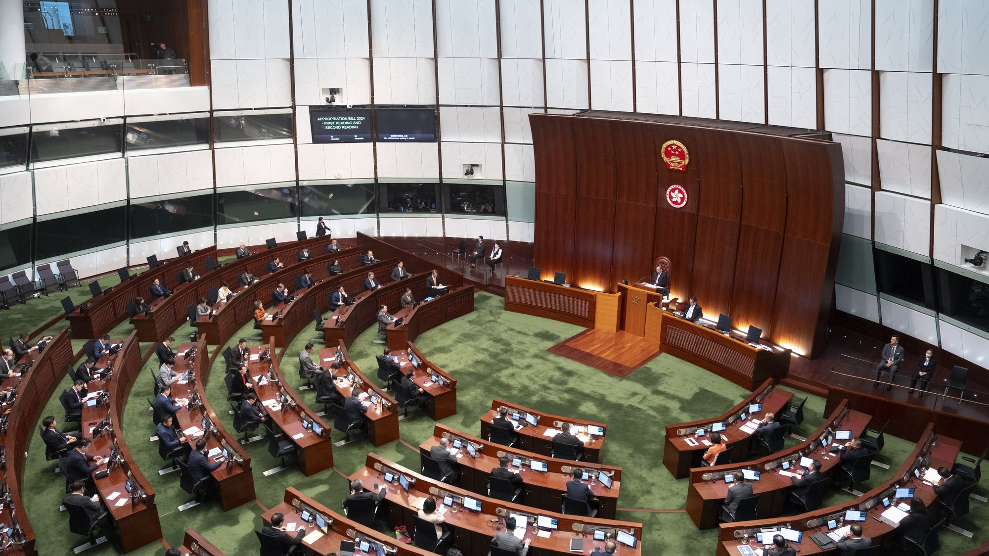 epa11185850 A general view of the Legislative Council of Hong Kong during the presentation of the annual budget for 2024-25, in Hong Kong, China, 28 February 2024.  EPA/LEUNG MAN HEI