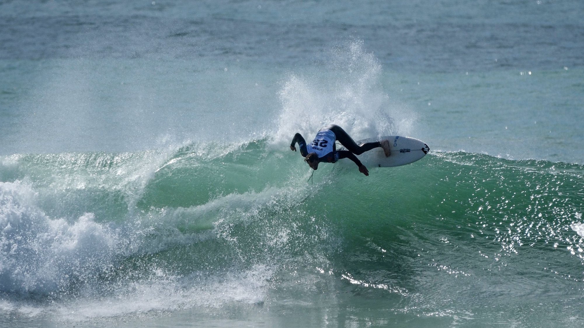 epa11214644 Portuguese surfer Frederico Morais competes during the World Surfing Championship stage at Praia dos Supertubos in Peniche, Portugal, 11 March 2024.  EPA/CARLOS BARROSO