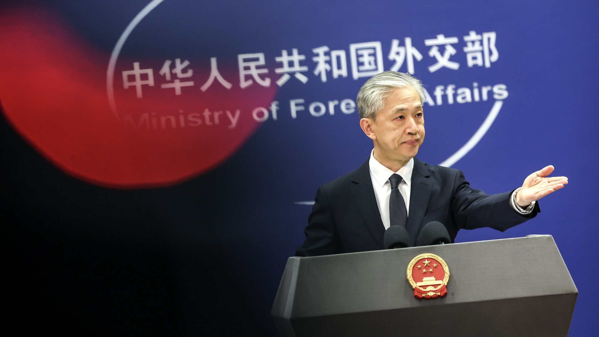 epa11354880 China&#039;s Ministry of Foreign Affairs spokesperson, Wang Wenbin, gestures as he holds a press conference in Beijing, China, 20 May 2024. China&#039;s Foreign Ministry spokesperson said that President Xi Jinping has sent a message of condolences to Iran&#039;s First Vice President Mohammad Mokhber, &#039;expressing deep condolences on behalf of the Chinese government and people for the death of President Ebrahim Raisi in the helicopter accident&#039;. According to Iranian state media, President Raisi, Foreign Minister Hossein Amir-Abdollahian and several others were killed in a helicopter crash in the mountainous Varzaghan area on 19 May, during their return to Tehran, after an inauguration ceremony of the joint Iran-Azerbaijan constructed Qiz-Qalasi dam at the Aras river.  EPA/WU HAO
