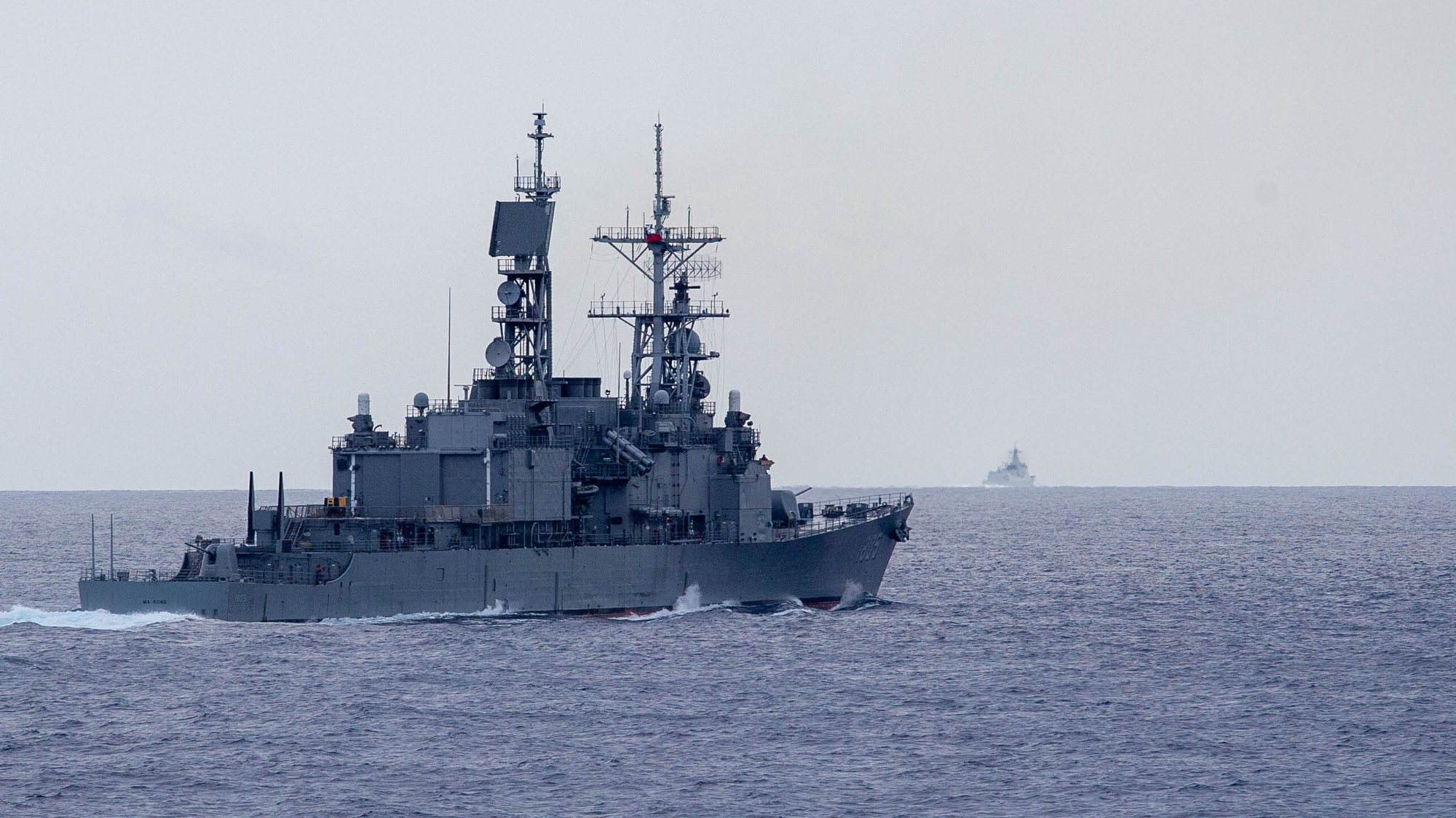 epa11365462 A handout photo taken 23/24 May 2024 and made available by the Taiwan Ministry of National Defense on 24 May 2024, shows Taiwan’s Ma Kong (DDG-1805) Kee Lung-class guided-missile destroyer (L) maneuvers as it monitor the movement of Chinese destroyer Xi&#039;an (DDG-153) (R) at an undisclosed location around the waters of Taiwan. According to Chinese state media Xinhua, &#039;the Eastern Theater Command of the Chinese People&#039;s Liberation Army (PLA) started a two-day joint military drills surrounding the island of Taiwan on 23 May&#039;. Taiwan&#039;s Defense Ministry stated on 23 May that China was engaging in &#039;irrational provocation&#039; by encircling Taiwan with its ongoing military exercises, just days after President William Lai&#039;s inauguration.  EPA/TAIWAN DEFENSE MINISTRY / HANDOUT MANDATORY CREDIT  HANDOUT EDITORIAL USE ONLY/NO SALES HANDOUT EDITORIAL USE ONLY/NO SALES