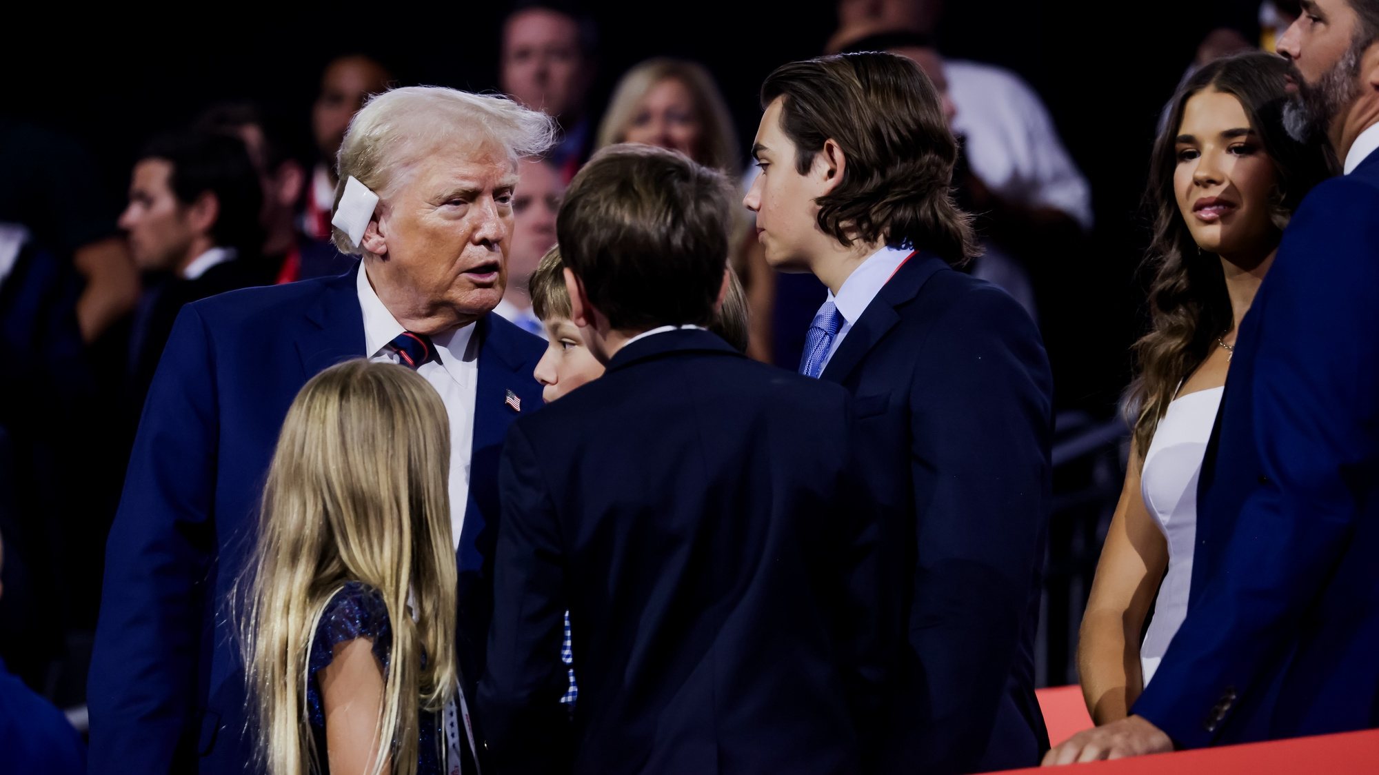 epa11484765 Republican presidential nominee Donald J. Trump (L) stands with his family at the close of the third day of the Republican National Convention (RNC) at Fiserv Forum in Milwaukee, Wisconsin, USA, 17 July 2024. The convention comes days after a 20-year-old Pennsylvania man attempted to assassinate former president and current Republican presidential nominee Donald J. Trump. The 2024 Republican National Convention is being held 15 to 18 July 2024 in which delegates of the United Statesâ€™ Republican Party select the party&#039;s nominees for president and vice president in the 2024 United States presidential election.  EPA/JUSTIN LANE  EPA-EFE/JUSTIN LANE  EPA-EFE/JUSTIN LANE