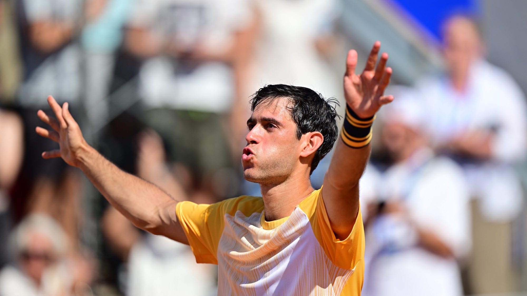 epa11490218 Portugal&#039;s Nuno Borges celebrates after winning the Men&#039;s Singles final against Spain&#039;s Rafael Nadal at the Swedish Open tennis tournament in Bastad, Sweden, 21 July 2024.  EPA/Bjorn Larsson Rosvall  SWEDEN OUT