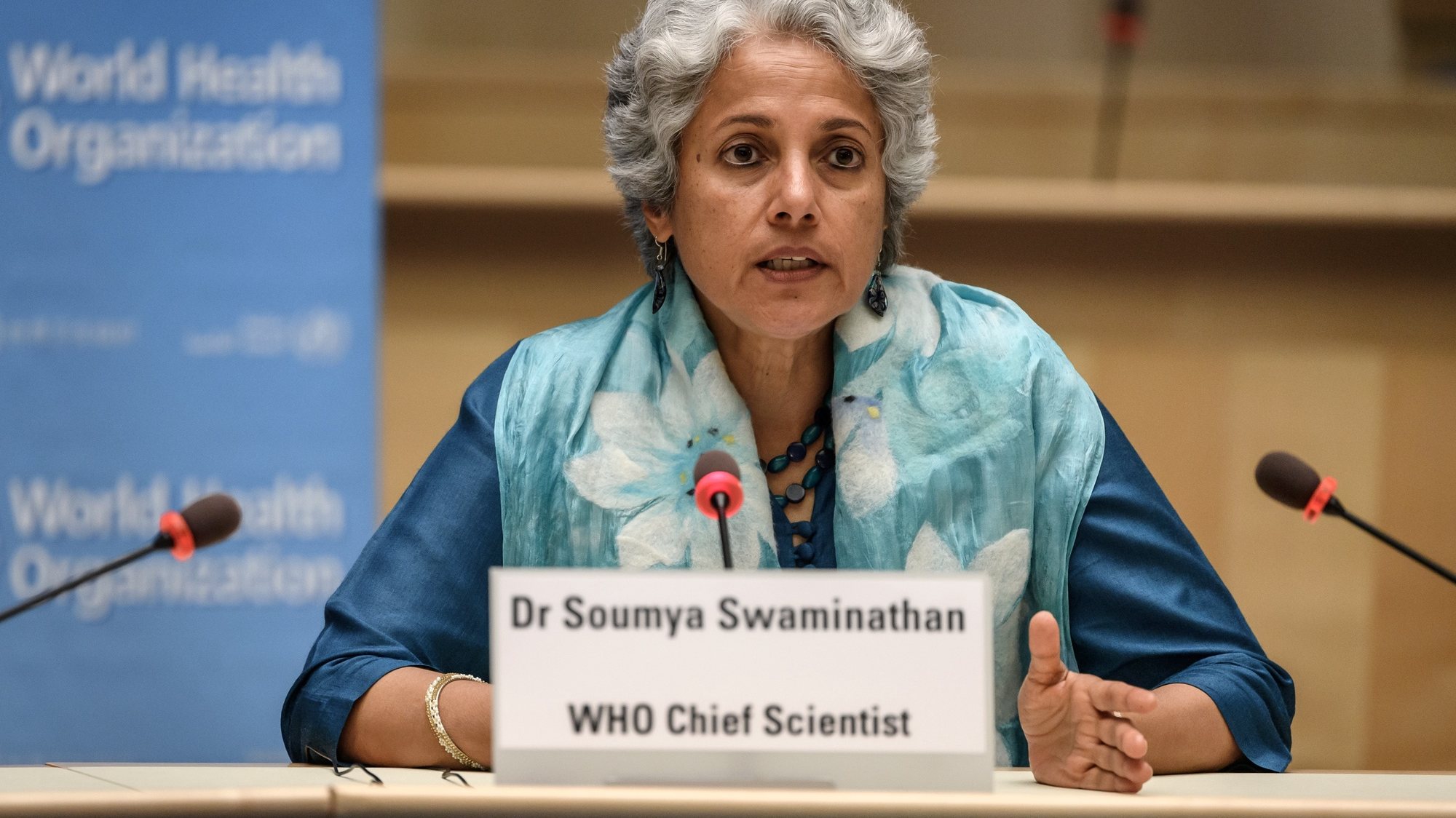 epa08525444 World Health Organization (WHO) Chief Scientist Soumya Swaminathan attends a press conference organized by the Geneva Association of United Nations Correspondents (ACANU) amid the COVID-19 pandemic, caused by the novel coronavirus, at the WHO headquarters in Geneva, Switzerland, 03 July 2020.  EPA/FABRICE COFFRINI