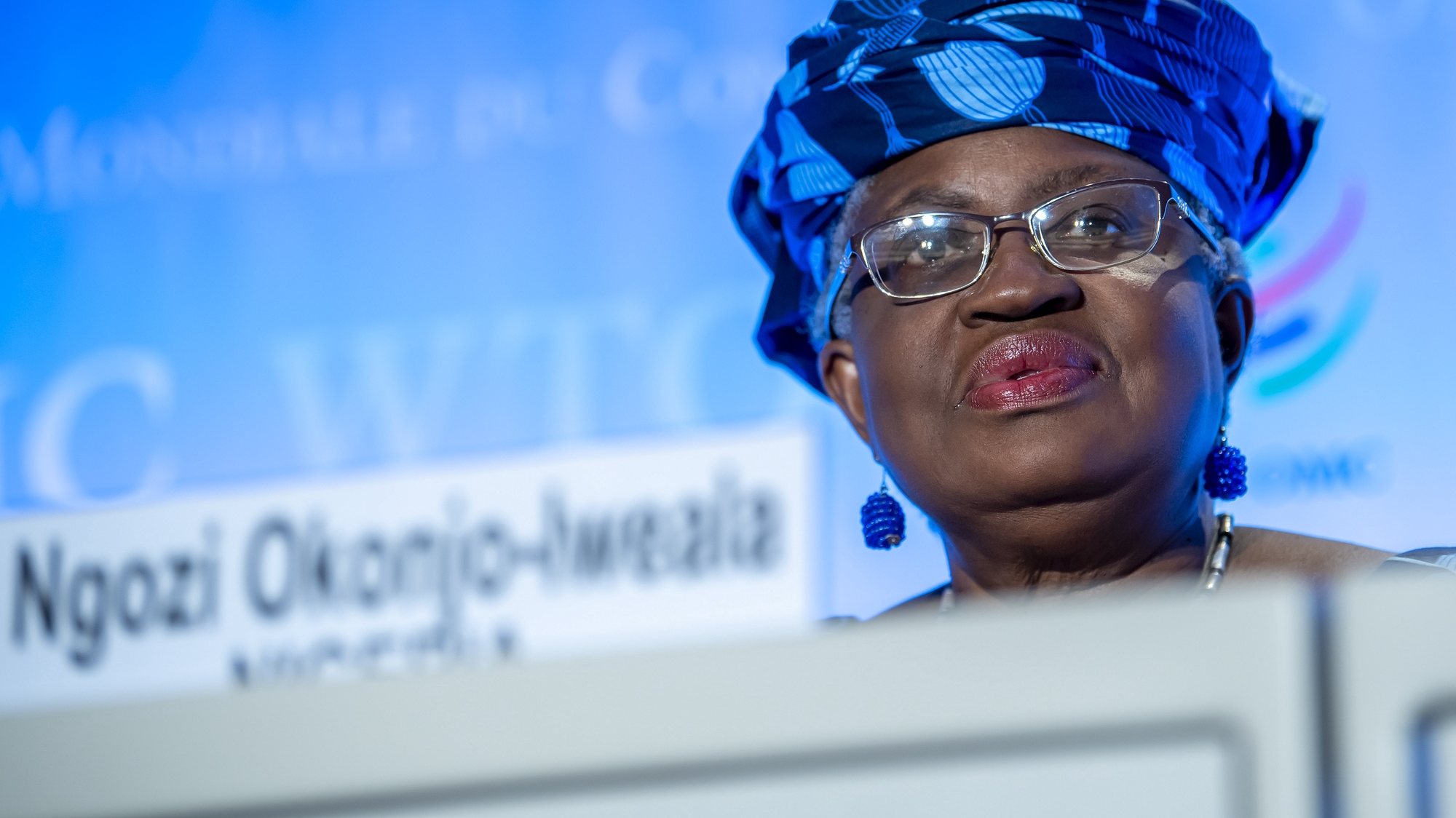 epa08547706 Ngozi Okonjo-Iweala, from Nigeria, candidate as Director General of the World Trade Organization (WTO), attends the press conferences of candidates for the WTO Director-General selection process, at the headquarters of the World Trade Organization (WTO), in Geneva, Switzerland, 15 July 2020.  EPA/MARTIAL TREZZINI