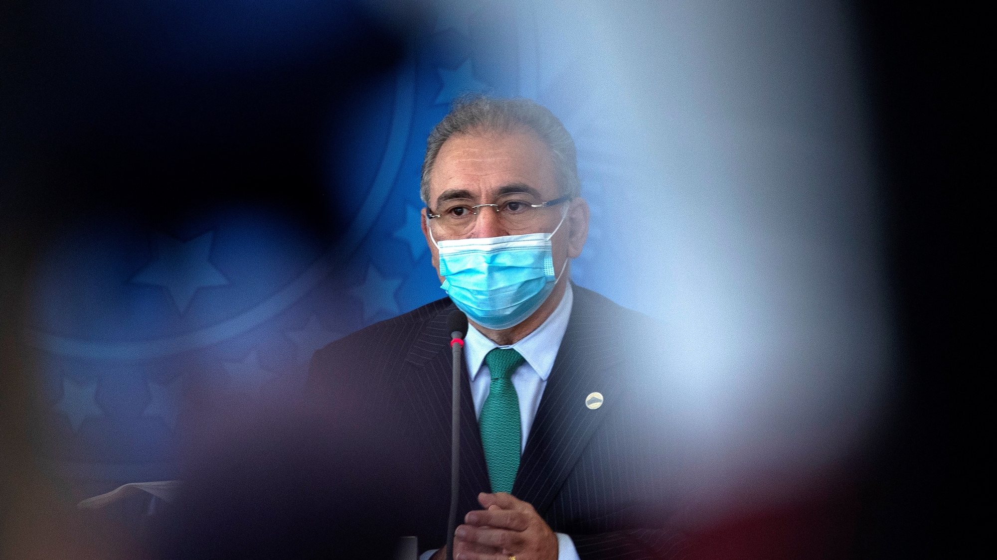 epa09135237 Brazilian Health Minister Marcelo Queiroga speaks after the II Meeting of the Covid-19 National Coordinator to face the pandemic, at the Planalto Palace, in Brasilia, Brazil 14 April 2021. Brazilian President Bolsonaro warned that the country &#039;is a barrel of gunpowder&#039; due to the restrictive measures adopted by governors and mayors to try to curb the lack of control of the Covid-19 pandemic.  EPA/JoÃ©dson Alves