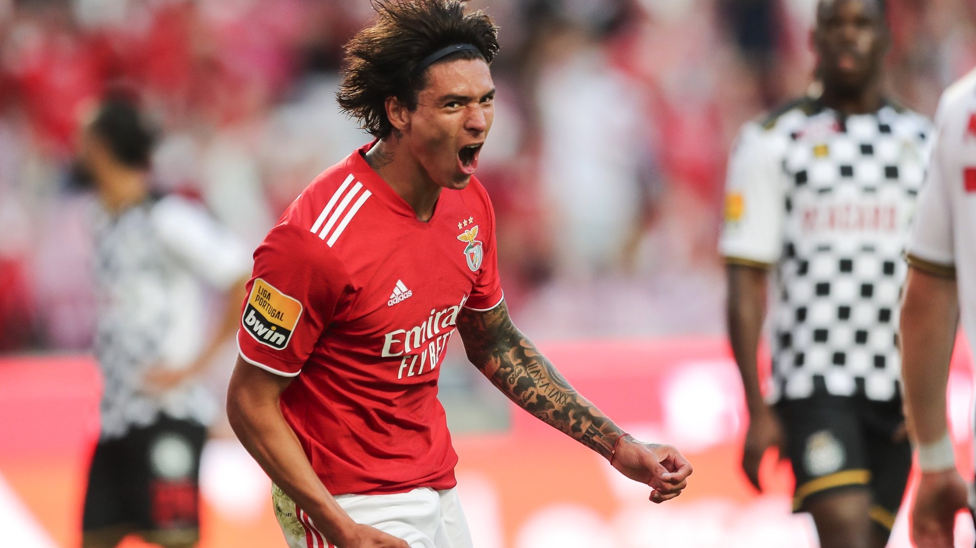 Benfica&#039;s Darwin Nunez celebrates after scoring a goal during the Portuguese First League soccer match between Benfica and Boavista at Luz Stadium in Lisbon, Portugal, 20 September 2021. MIGUEL A. LOPES/LUSA