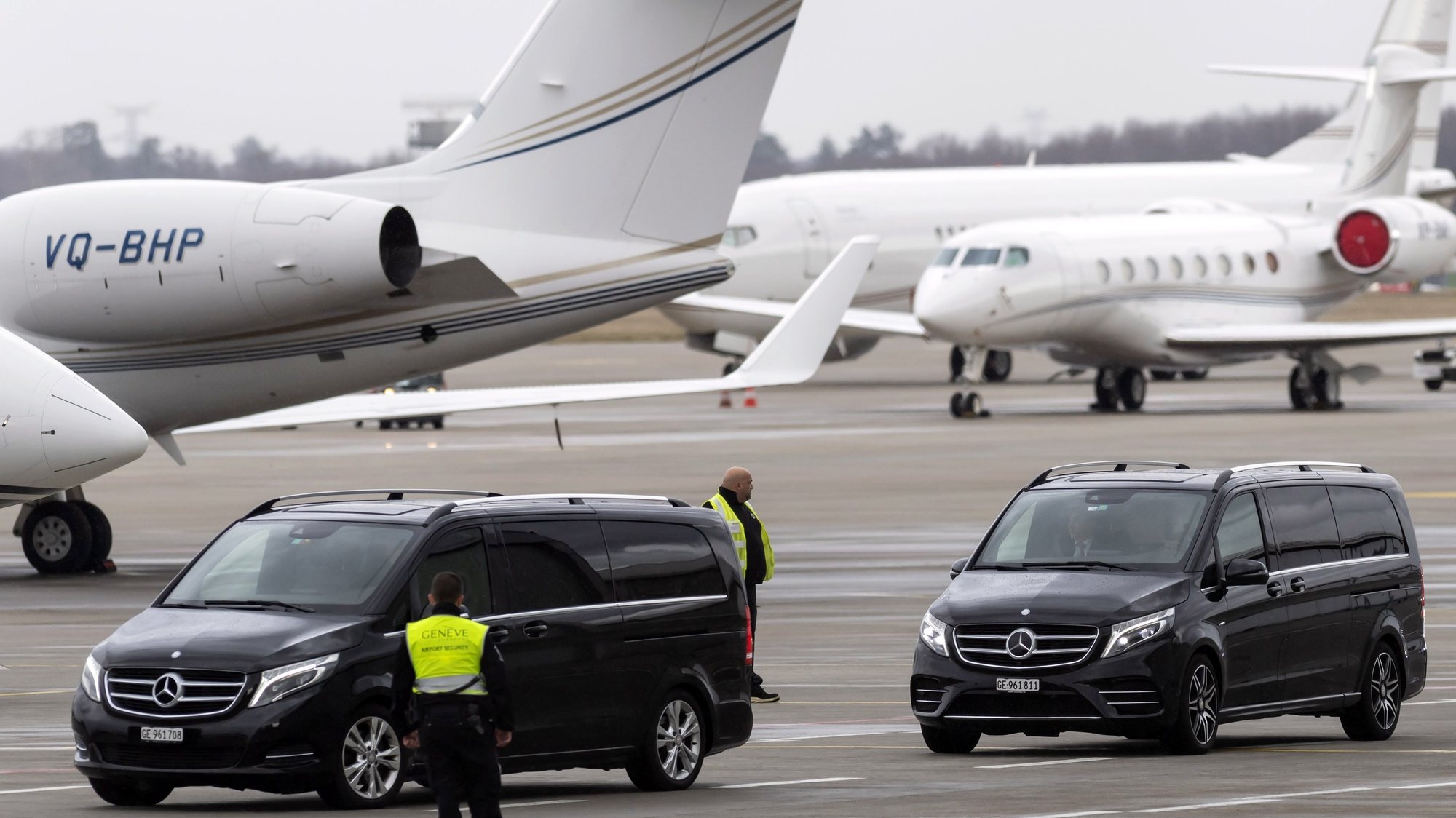 epa07427322 A motorcade rumoured to be carrying Algerian President Abdelaziz Bouteflika drives on the apron to a Gulfstream 4SP jet operated by the Algerian government, at the airport in Geneva, Switzerland, 10 March 2019. The Algerian government plane landed at the Geneva international airport Cointrin and is expected to transport Bouteflika from Geneva where he had been hospitalized at the University Hospitals of Geneva (HUG) since the end of February back to Algeria. Bouteflika is serving as the president since 1999, and announced he will be running for a fifth term in presidential elections scheduled for 18 April 2019.  EPA/MARTIAL TREZZINI