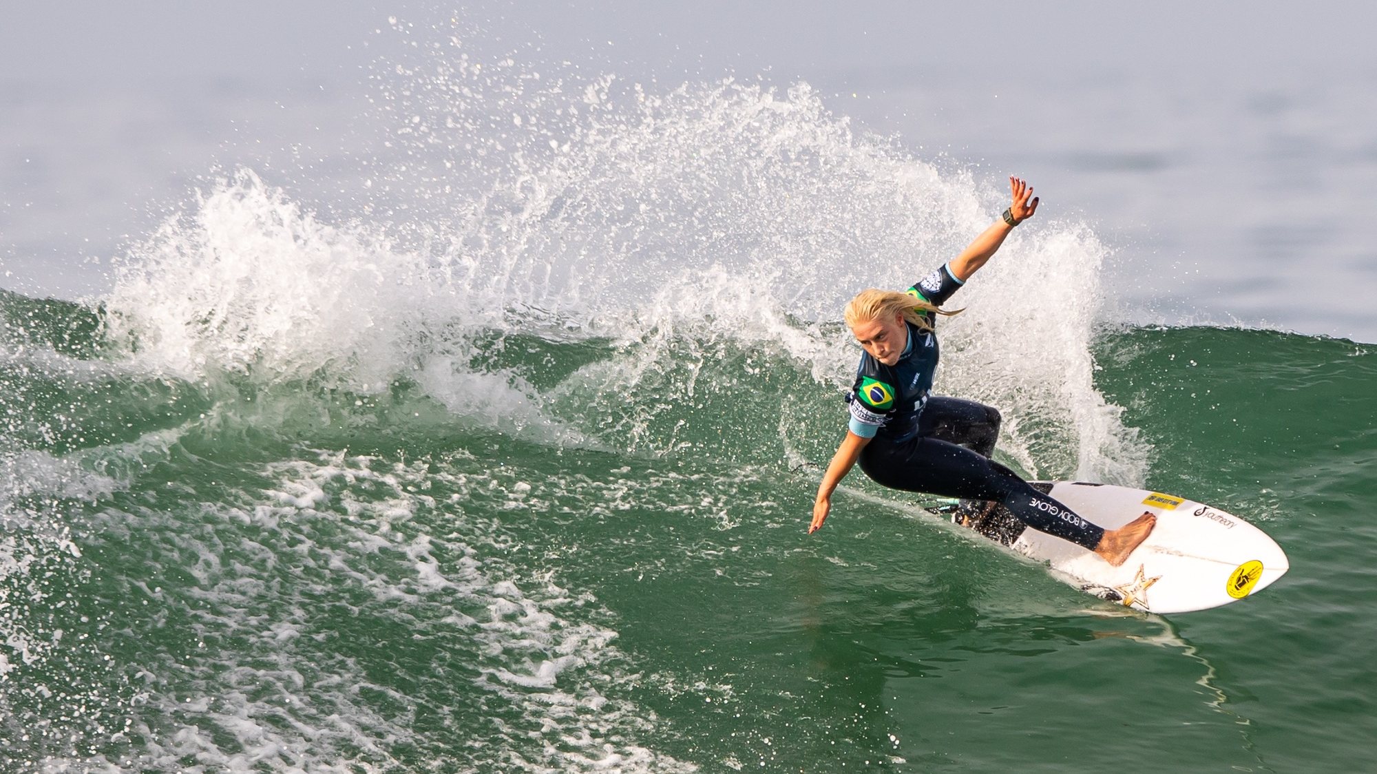 Brazilian surfer Tatiana Weston-Webb in action during the final heat of the  Meo Pro Portugal, as part of the World Surf League World Tour, at Supertubos beach, in Peniche, Portugal, 07 March 2022. JOSE SENA GOULAO/LUSA