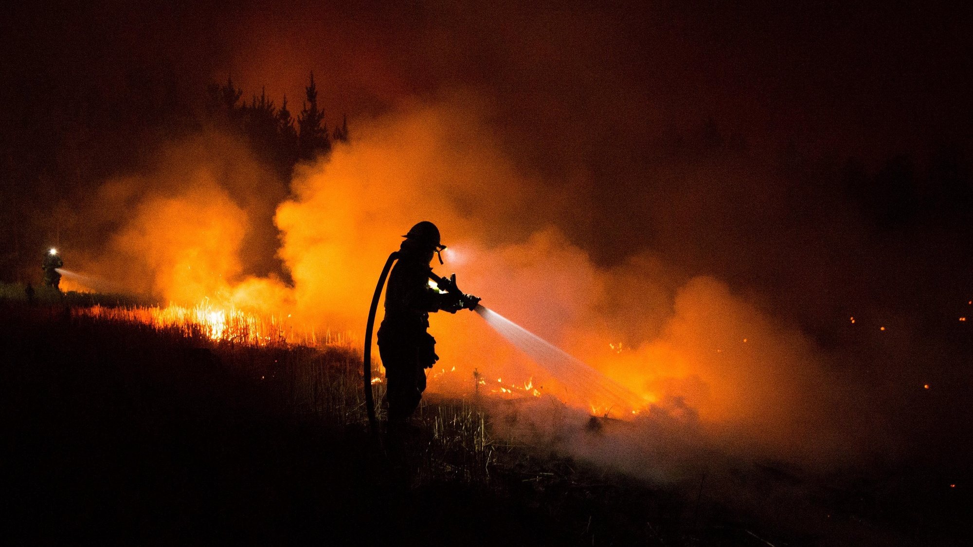 epa07372303 Firefighters work to extinguish a fire, in the municipality of Nacimiento, in the Biobio region, Chile, 15 February 2019. A total of 31 forest fires remain active in various regions of central and southern Chile, while another 50 are under control and four were declared extinct, for a total of 85, informed the authorities.  EPA/CAMILO TAPIA